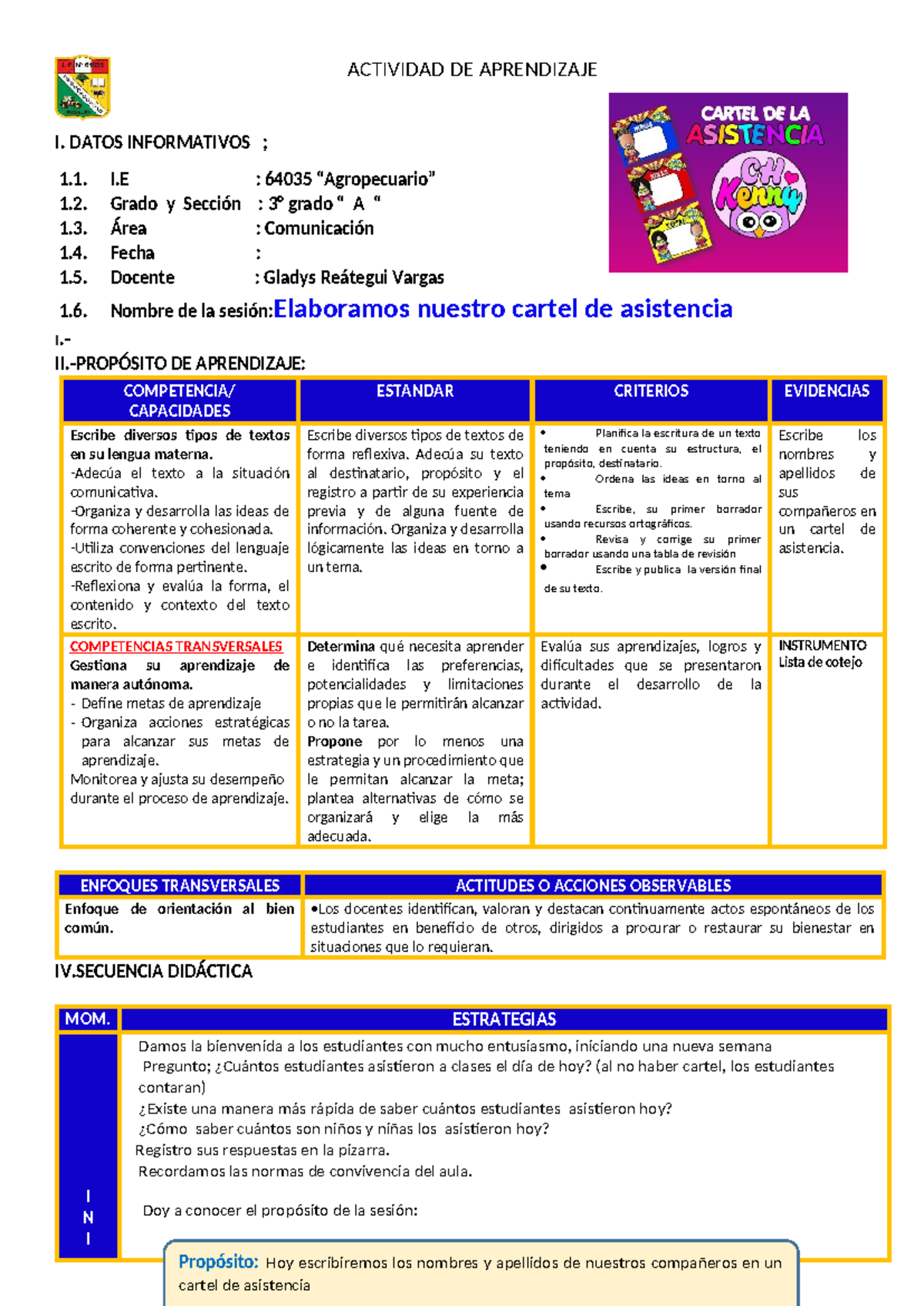 Sesion COM. Elaboramos nuestro cartel de asistencia - ACTIVIDAD DE ...