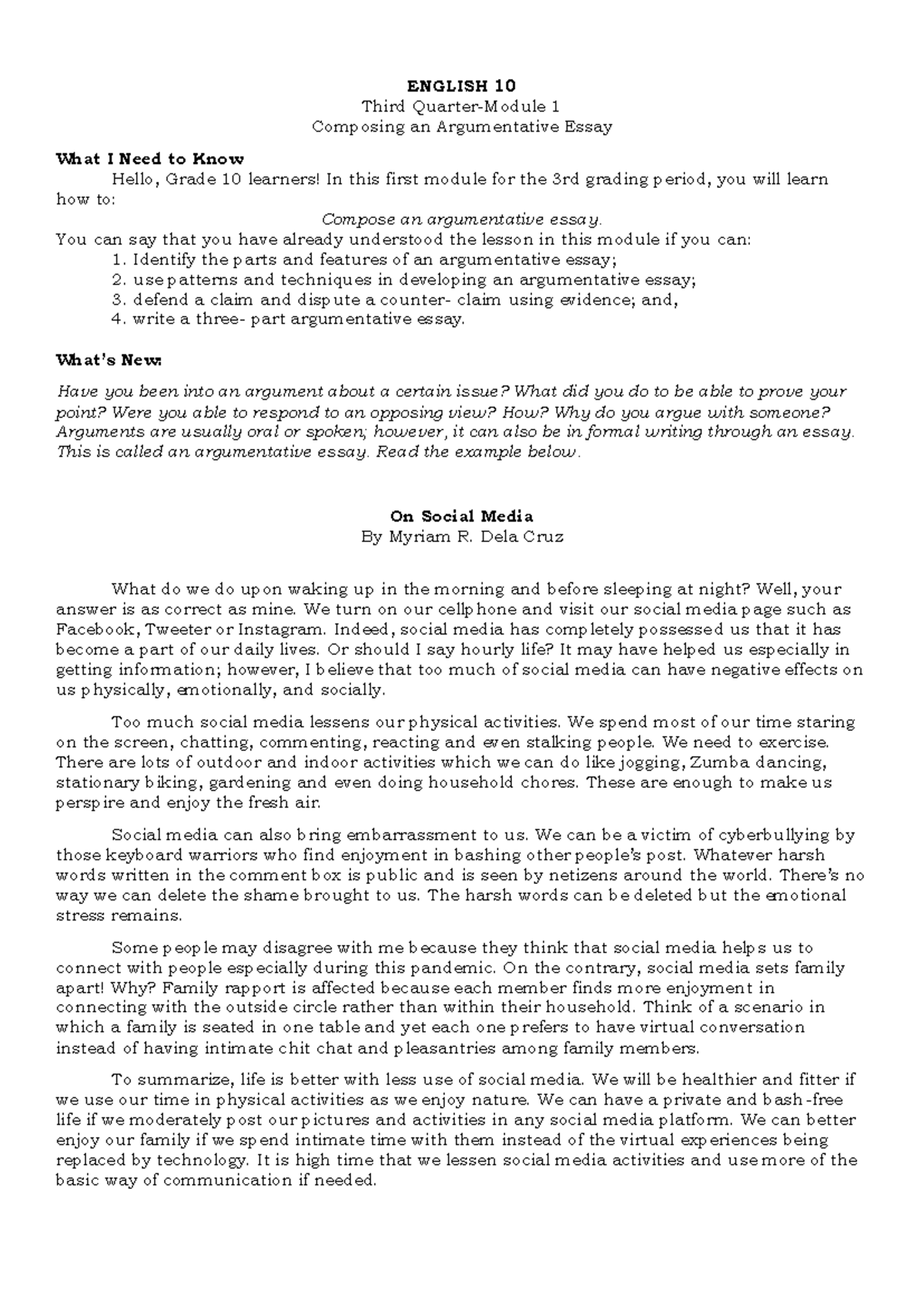 English 10 Module 1 Q3 - NONE - ENGLISH 10 Third Quarter-Module 1 ...