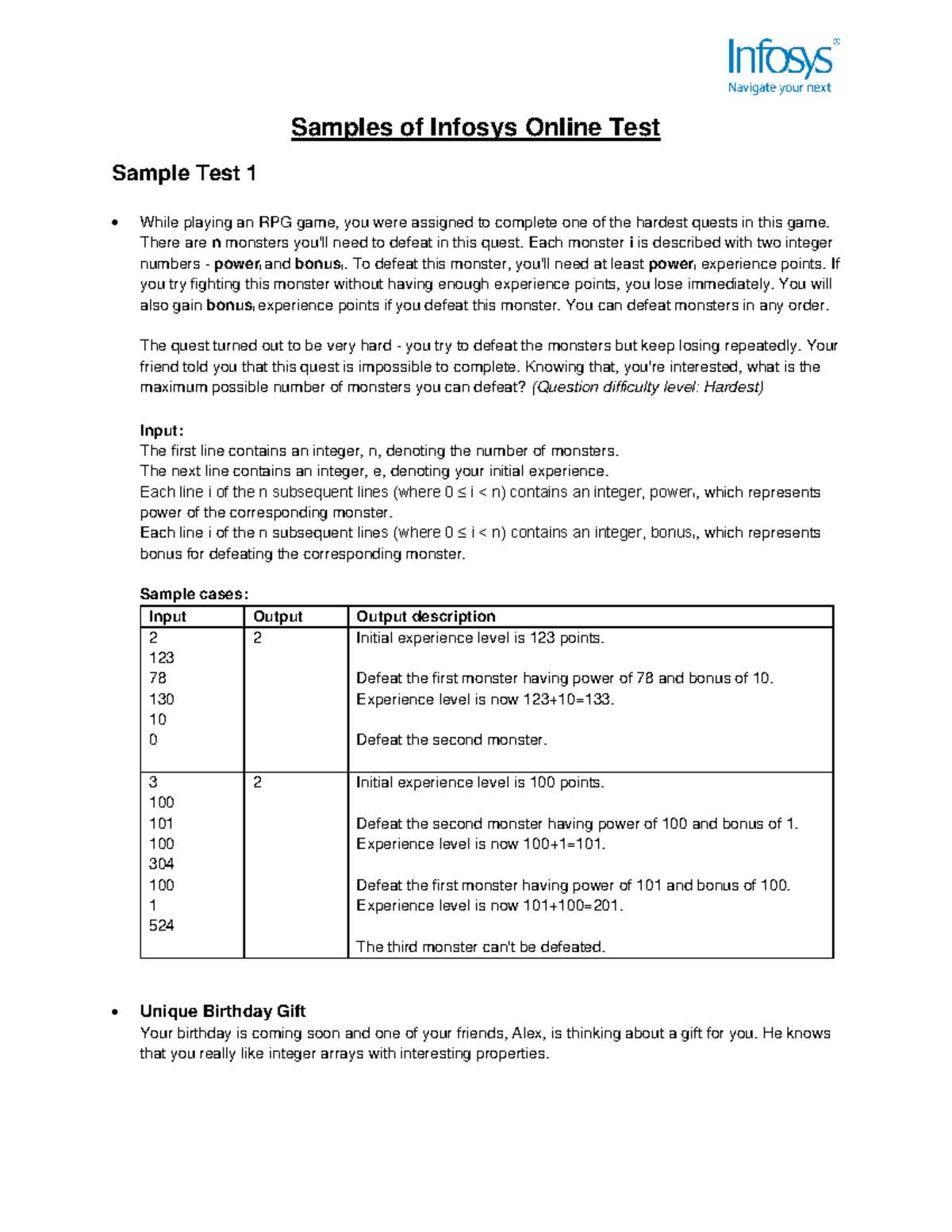 Infosys Online Test Sample Questions and Solutions - Studocu
