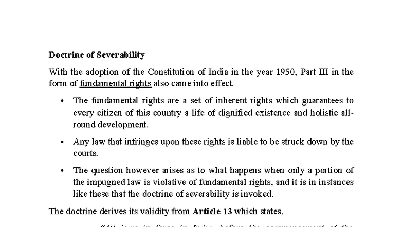 Doctrine of Severability and Eclipse in Indian Constitutional Law - Studocu
