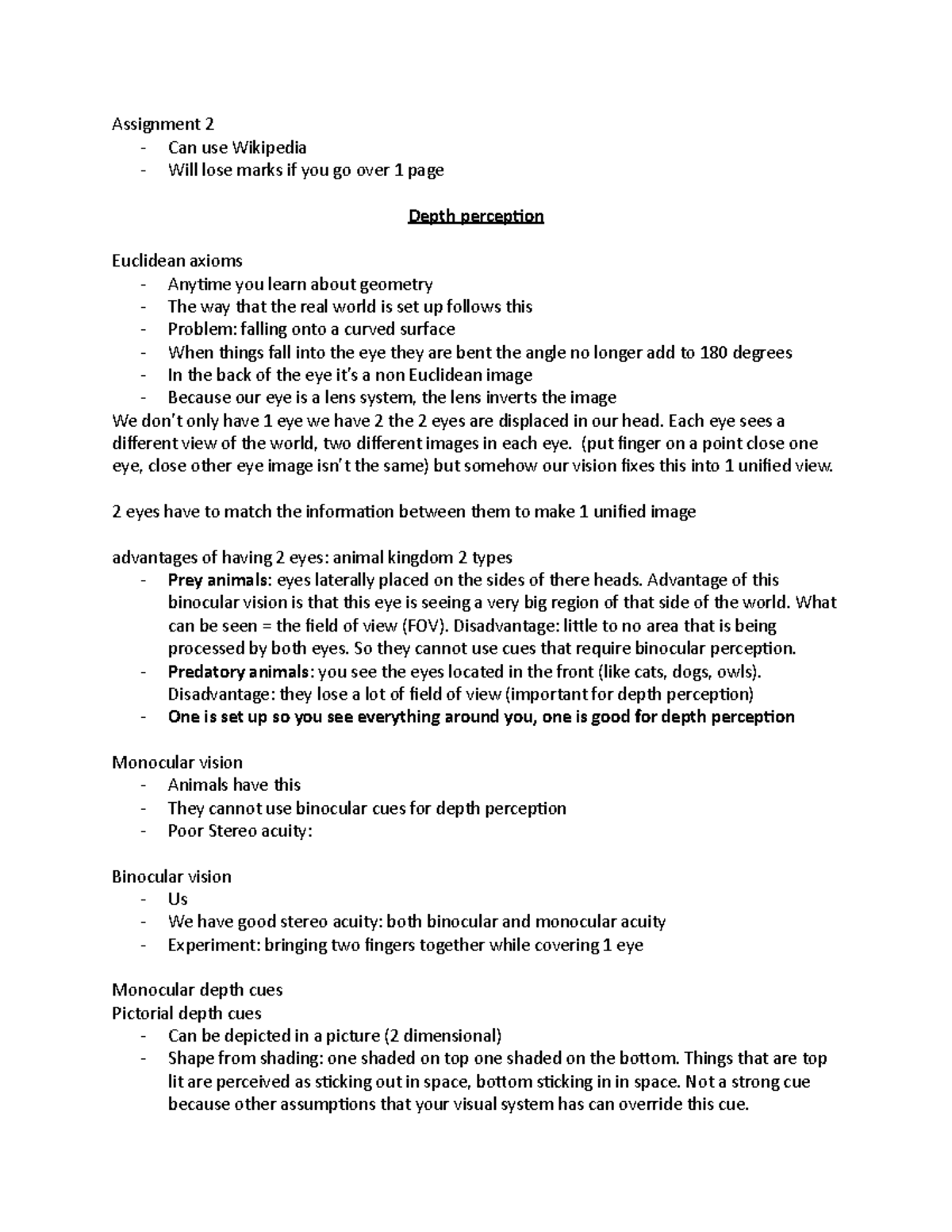 Psyc 267 MT 2 - Depth Perception and Attention in Psychology 267 ...