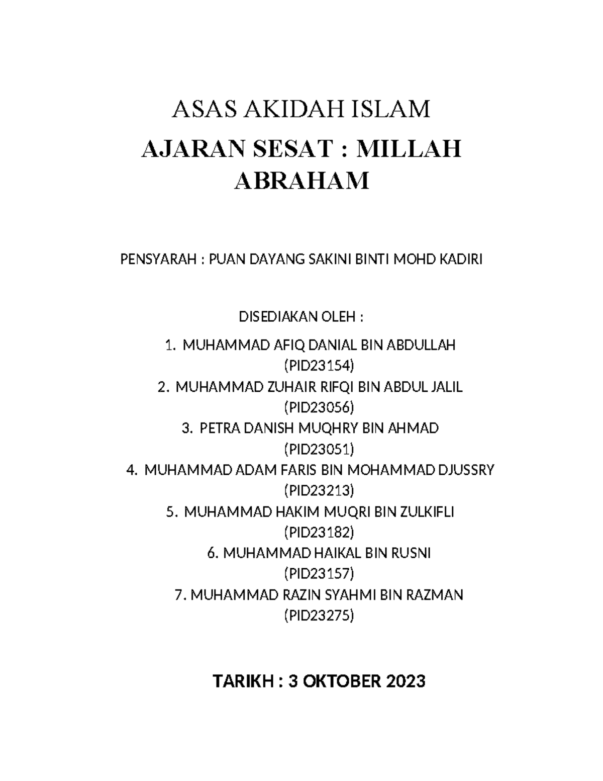 Penyelewengan Ajaran Millah Abraham (PID23154) dalam Perspektif Akidah ...