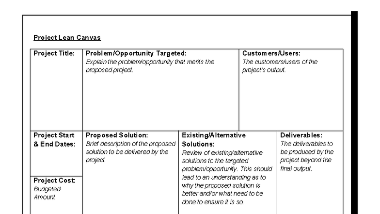 Project Lean Canvas - Business Case Analysis - Studocu