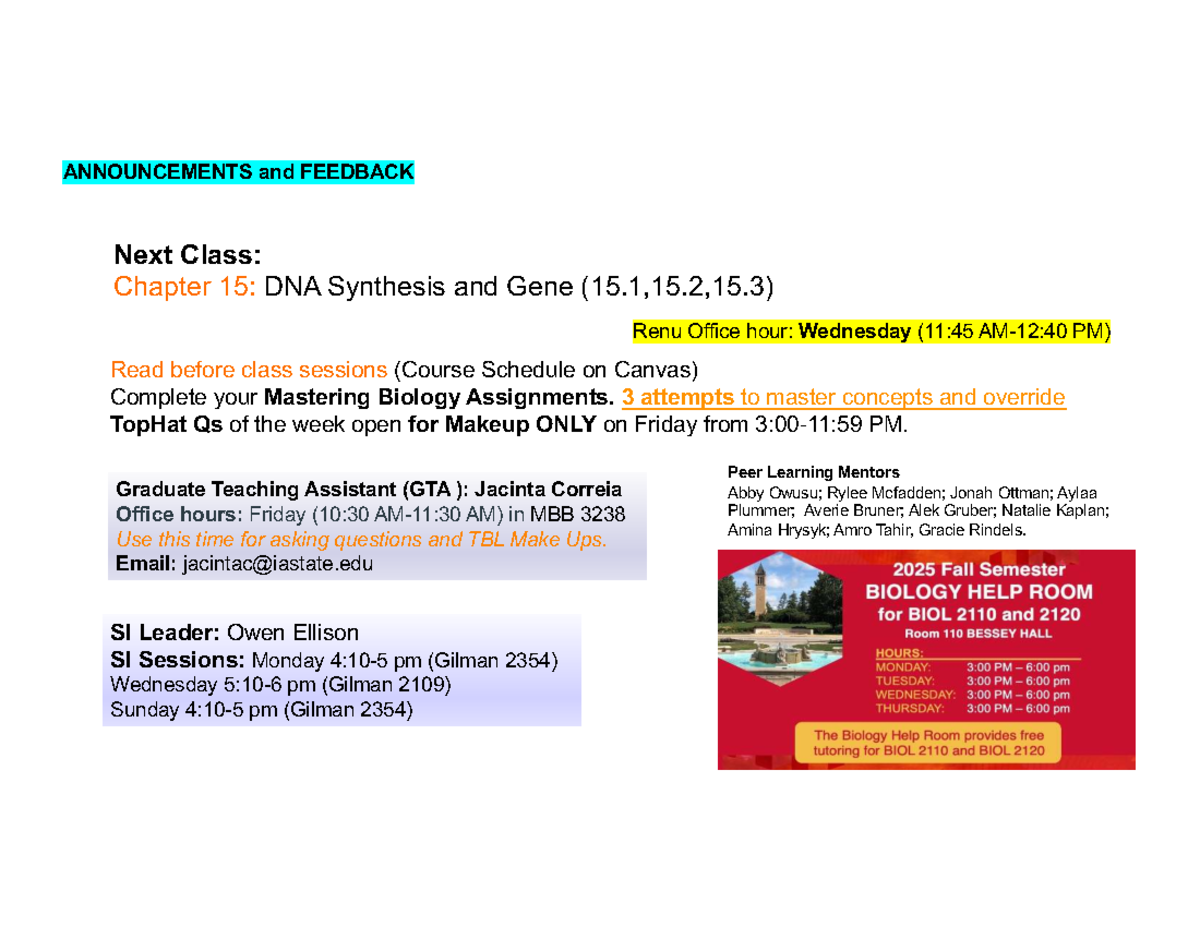 Lecture Notes: Chapter 15 - DNA Synthesis and Gene - Studocu