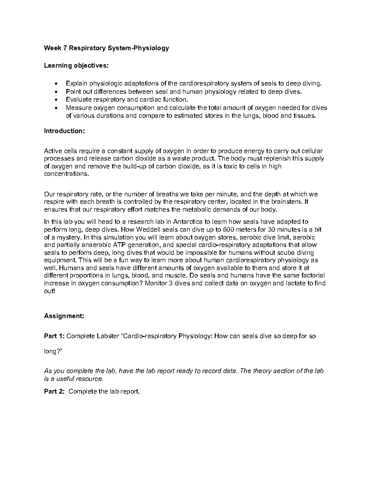 A&P III lab 7 - simulation lab worksheet - Week 7 Respiratory System ...
