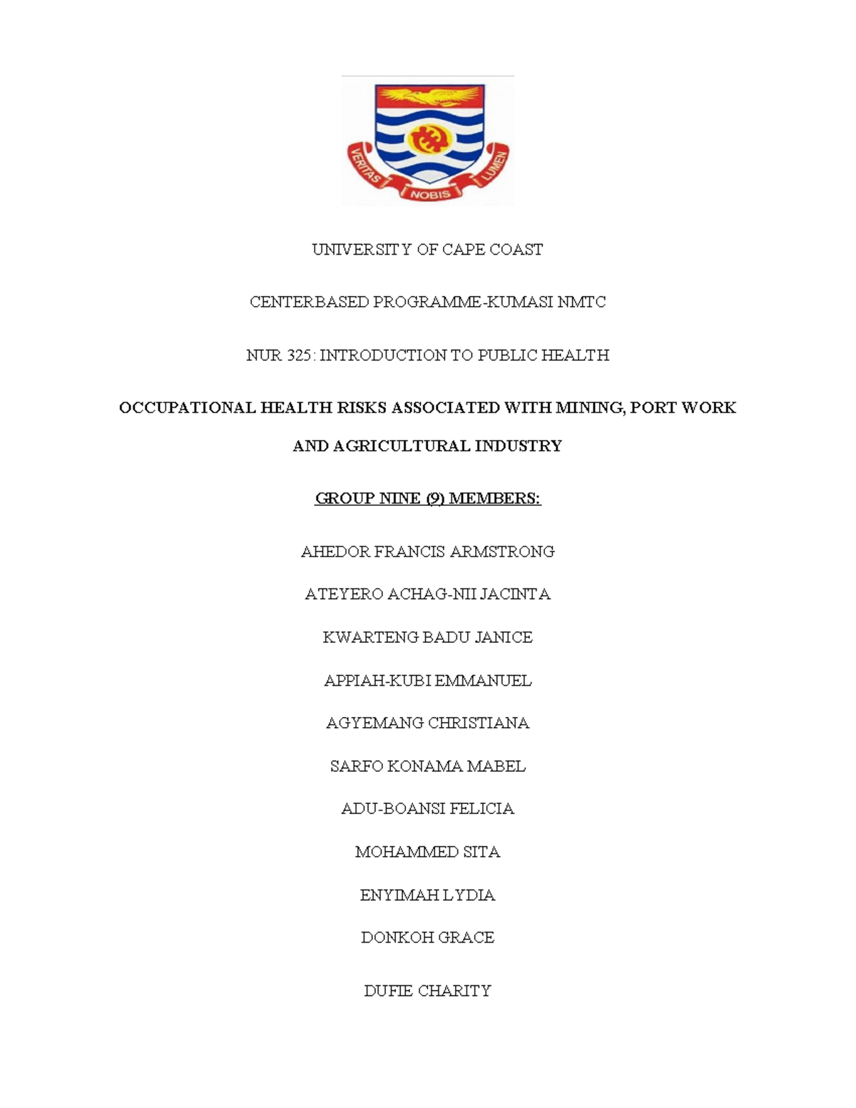 UCC Group 9 Assingment Final - UNIVERSITY OF CAPE COAST CENTERBASED ...