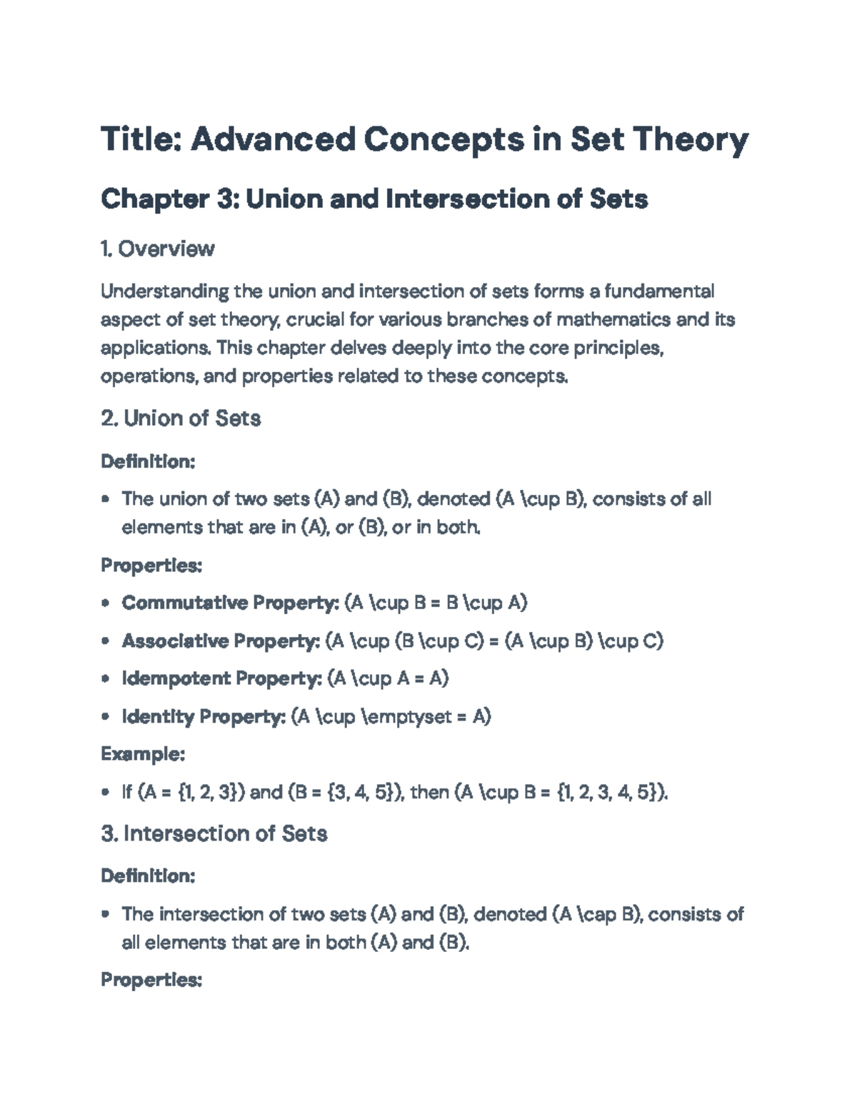 Advanced Concepts in Set Theory: Union & Intersection (MATH 201 ...