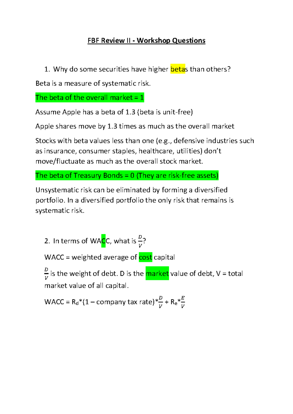 FBF W12 answers - final week revision Q and A - FBF Review II ...