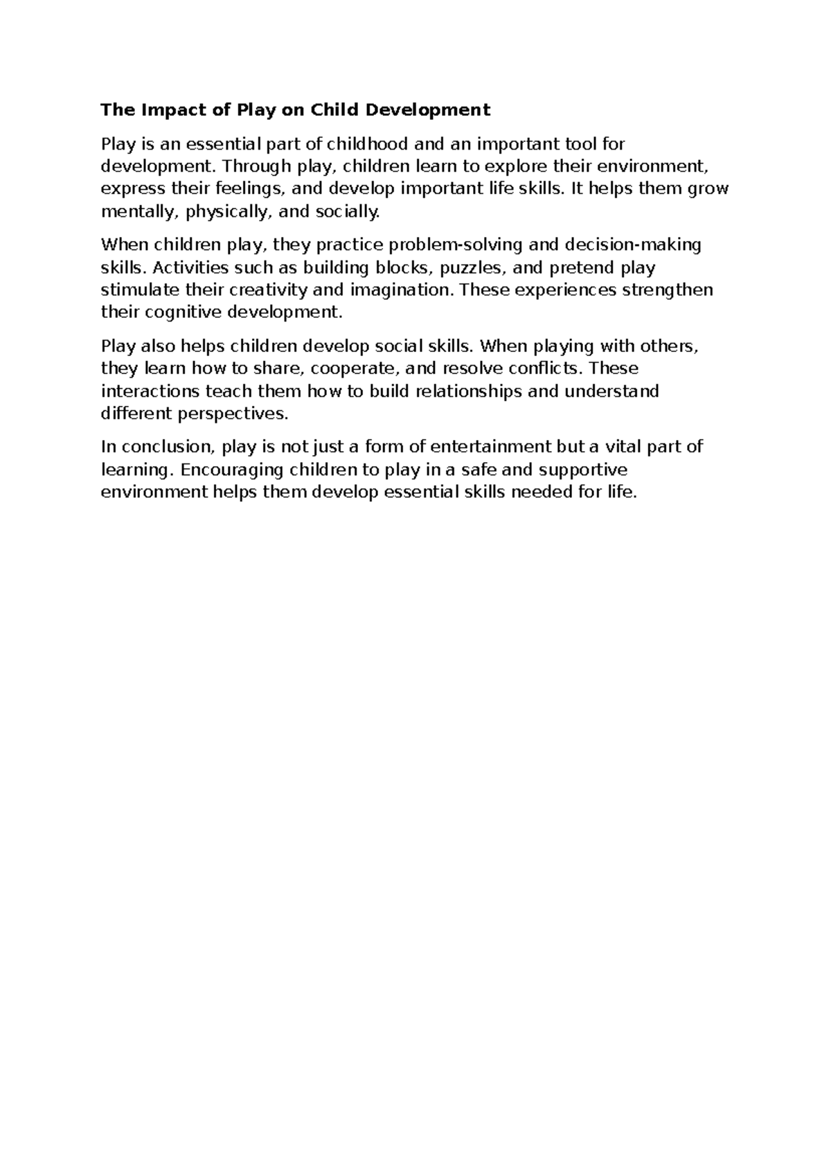 The Role of Play in Child Development: Key Insights - Studocu