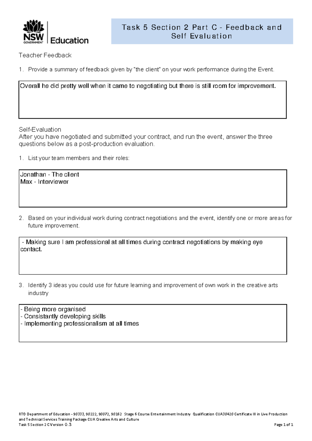 Task 5 Section 2 C - Feedback & Self Evaluation in Entertainment ...