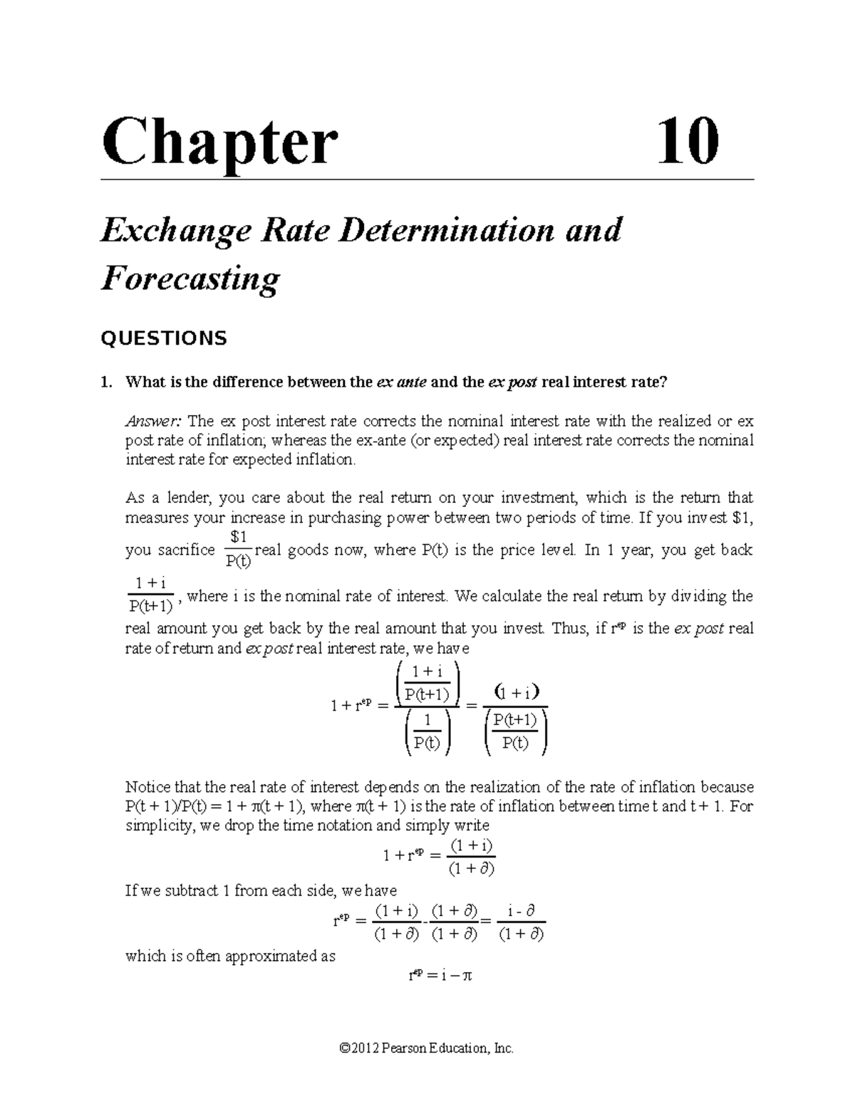 Chapter 10 - Tutorial Solutions - Chapter 10 Exchange Rate ...
