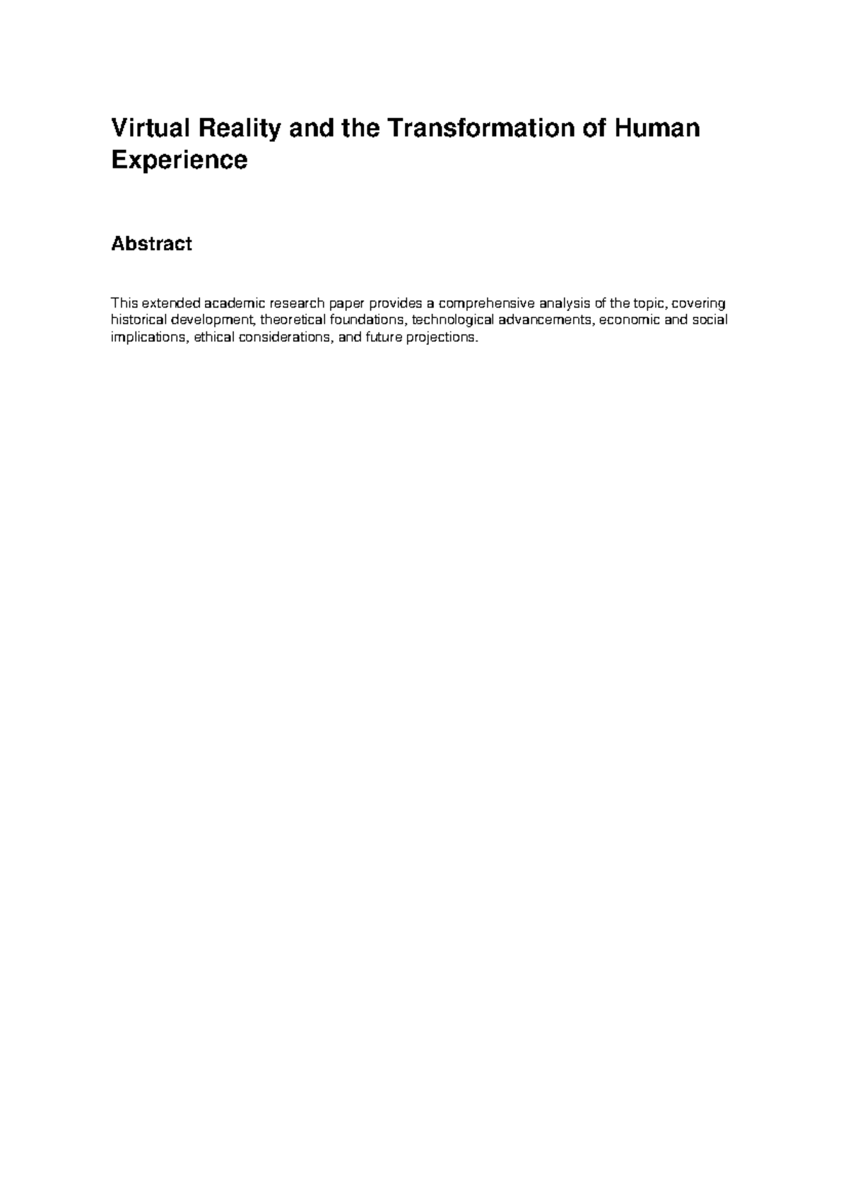 Virtual Reality and Human Experience: Extended Research Analysis - Studocu