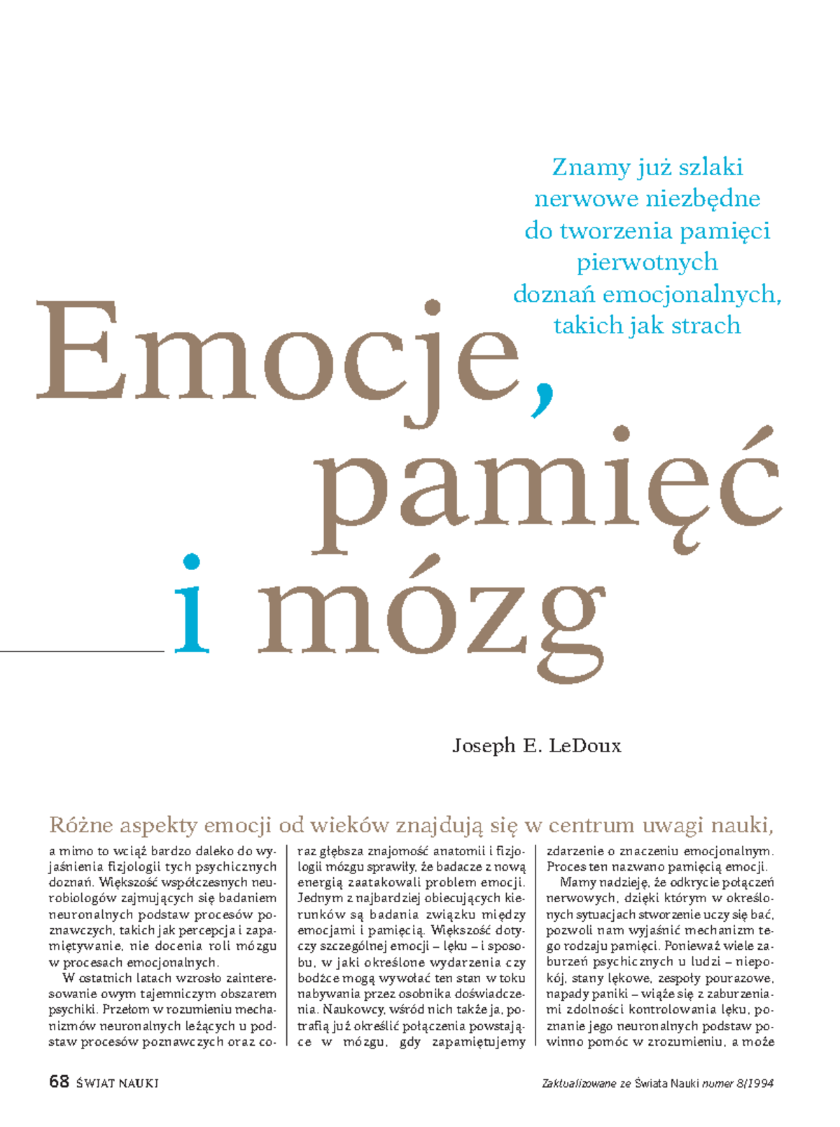 Le Doux - Emocje i Pamięć w Konteście Neuronalnym [SN] - Document Preview