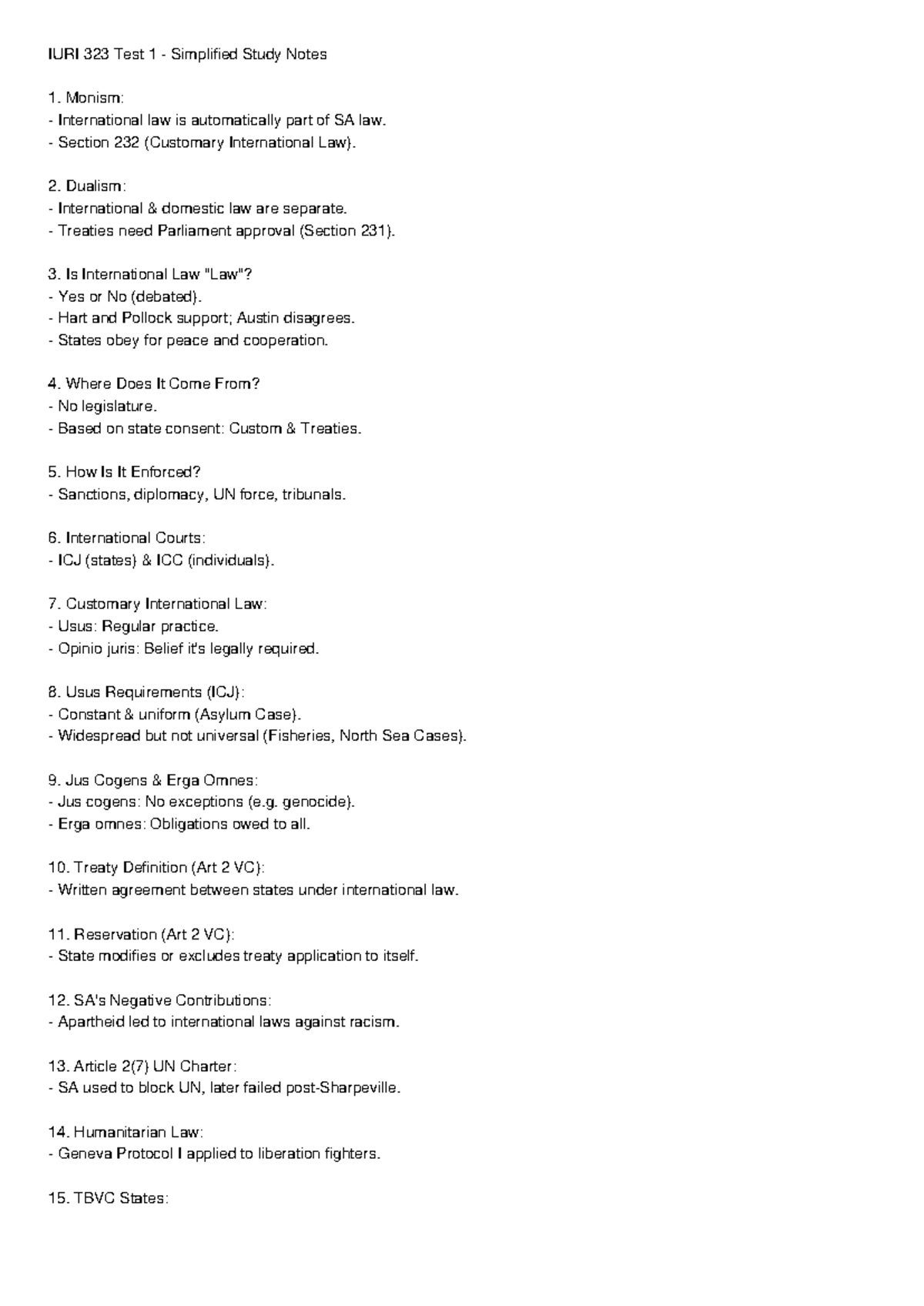 IURI 323 Test 1 Simplified Study Notes on International Law - Studocu