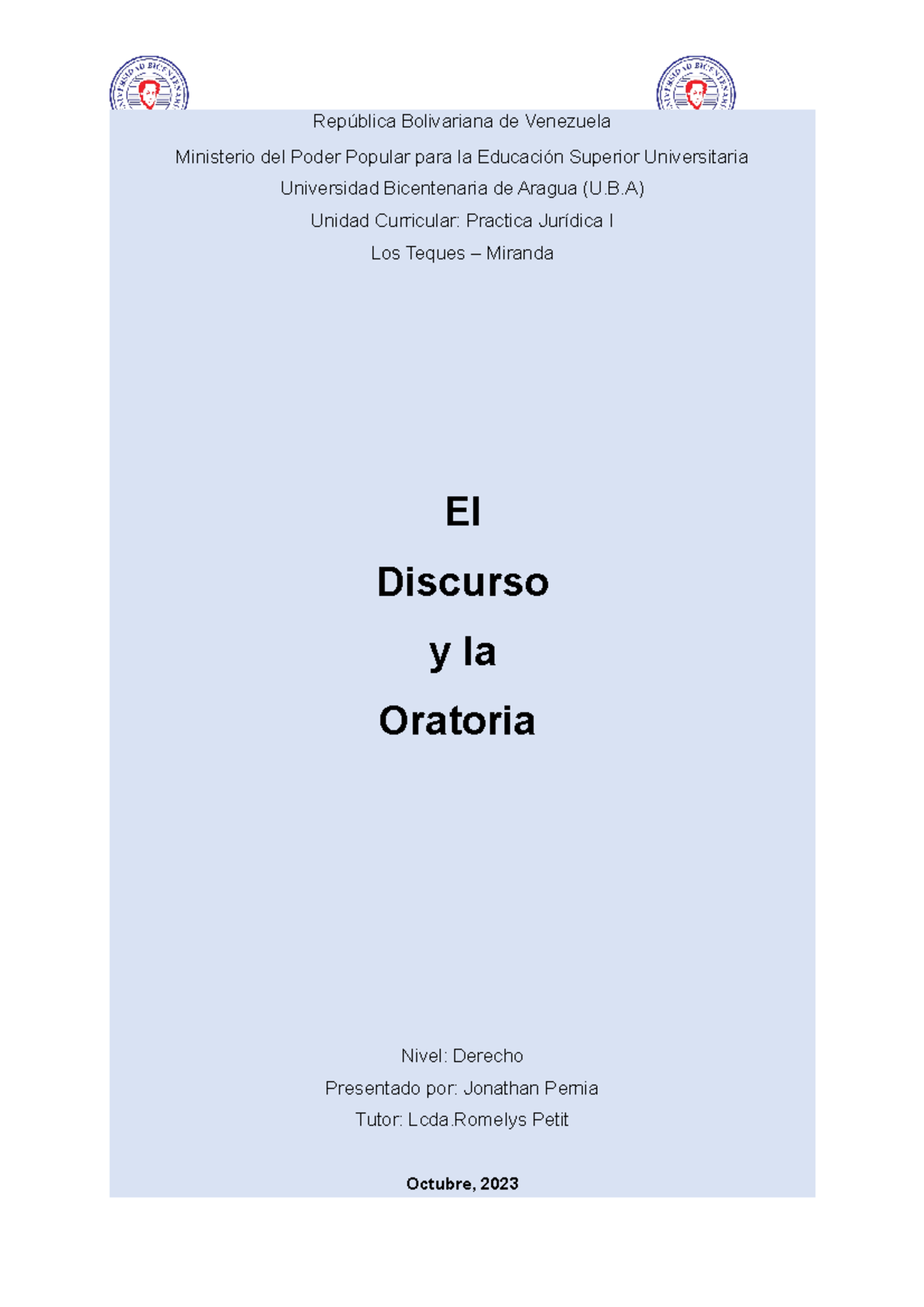 Oratoria y Discurso en la Práctica Jurídica I - UBA 2023 - Studocu