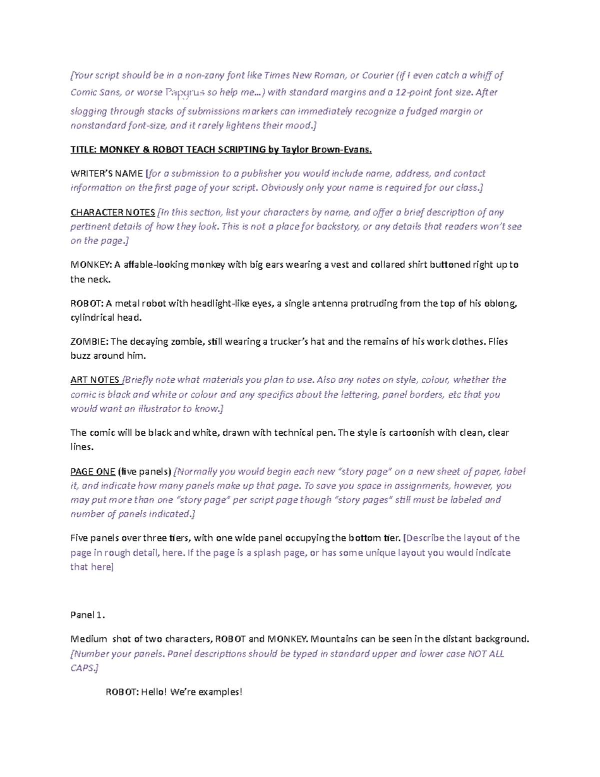 Script Format - Monkey & Robot-1 - [Your script should be in a non-zany ...