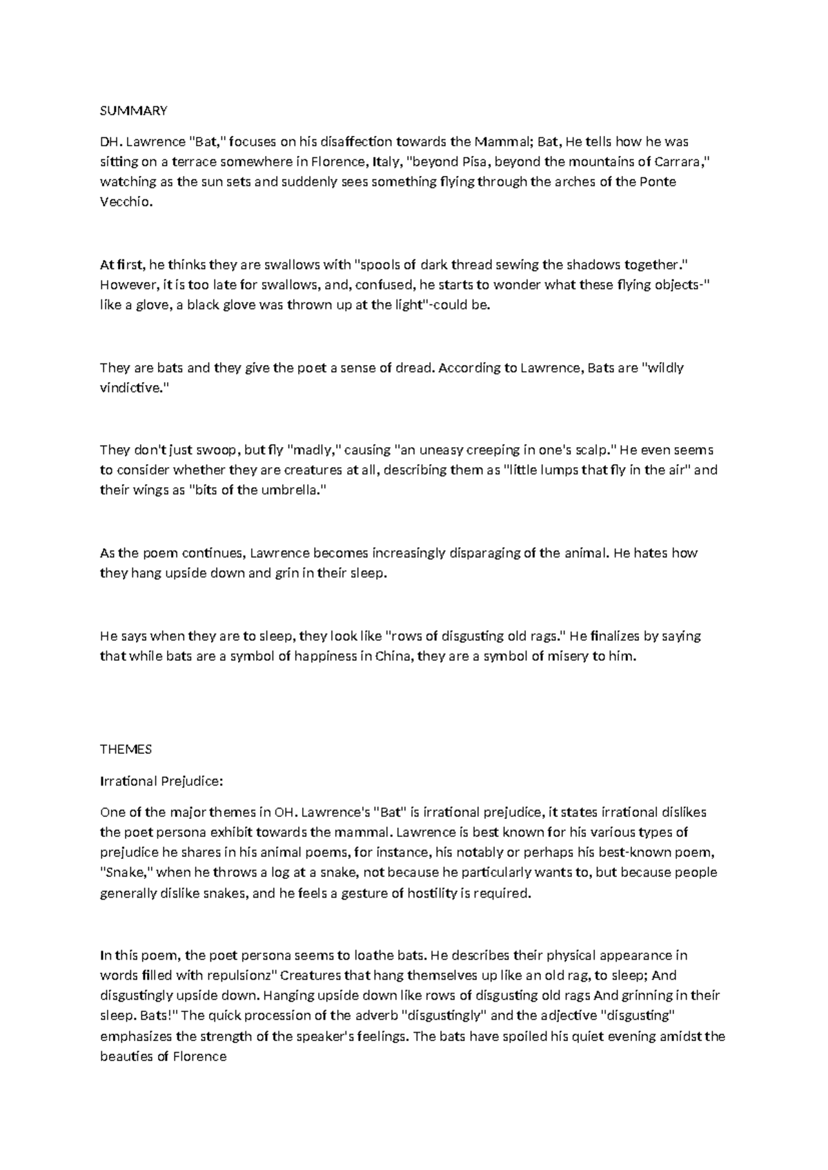 Summary - SUMMARY DH. Lawrence 