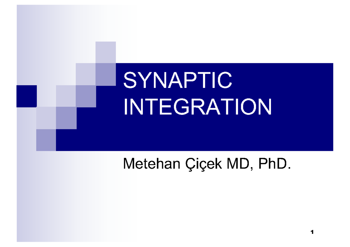 SYNAPTIC INTEGRATION: Principles and Mechanisms Explained - Studocu