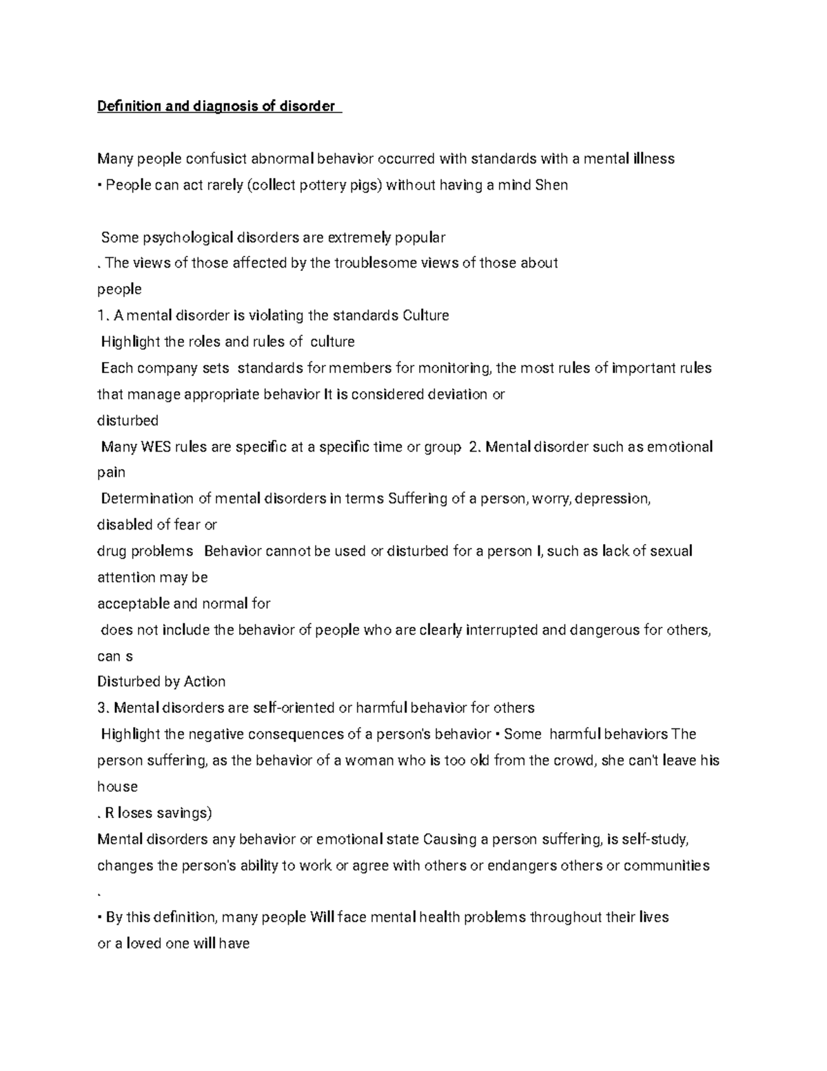 Psych 1107 Notes: Defining and Diagnosing Psychological Disorders - Studocu