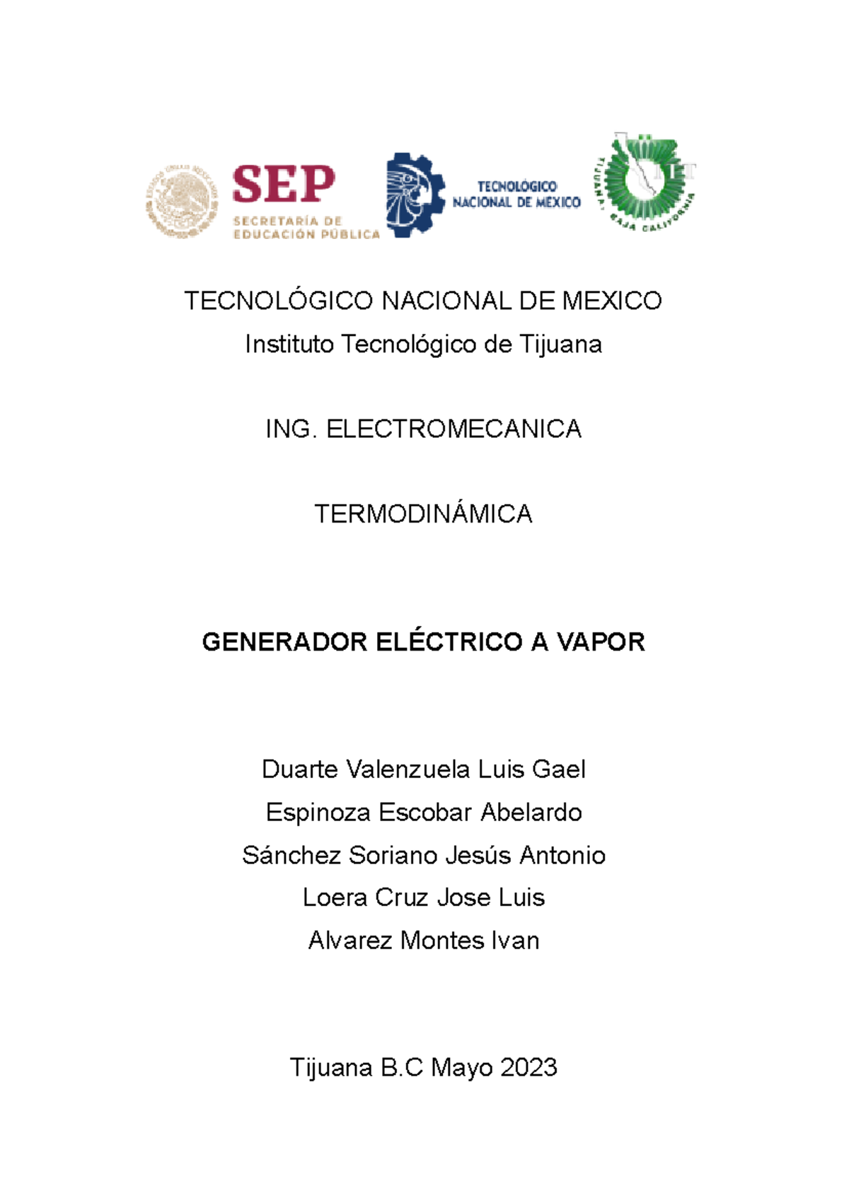 Proyecto de Generador Eléctrico a Vapor - Termodinámica ING. ELET 2023