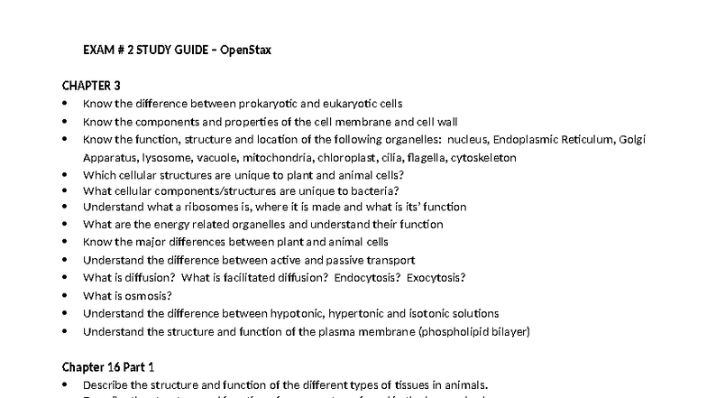 Exam #2 Study Guide – OpenStax Biology: Cell Structure & Body Systems ...
