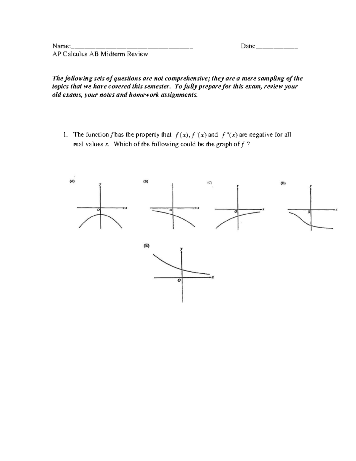AP Calculus AB Midterm Review Packet January 2026 - Studocu