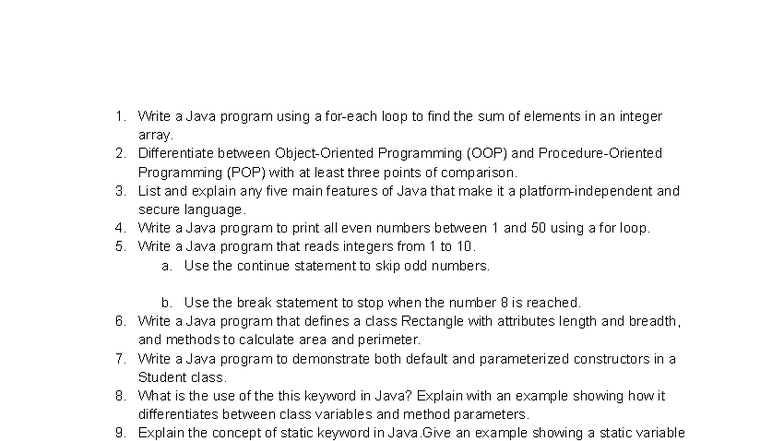 Qp Java 2025-26: OOP vs POP, Features, and Program Examples - Studocu