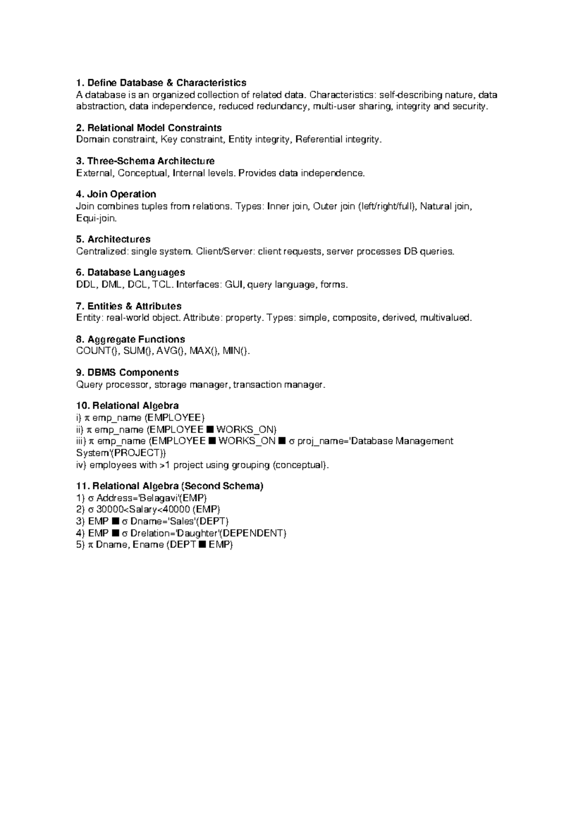 DBMS Assignment Answers: Key Concepts and Characteristics - Studocu