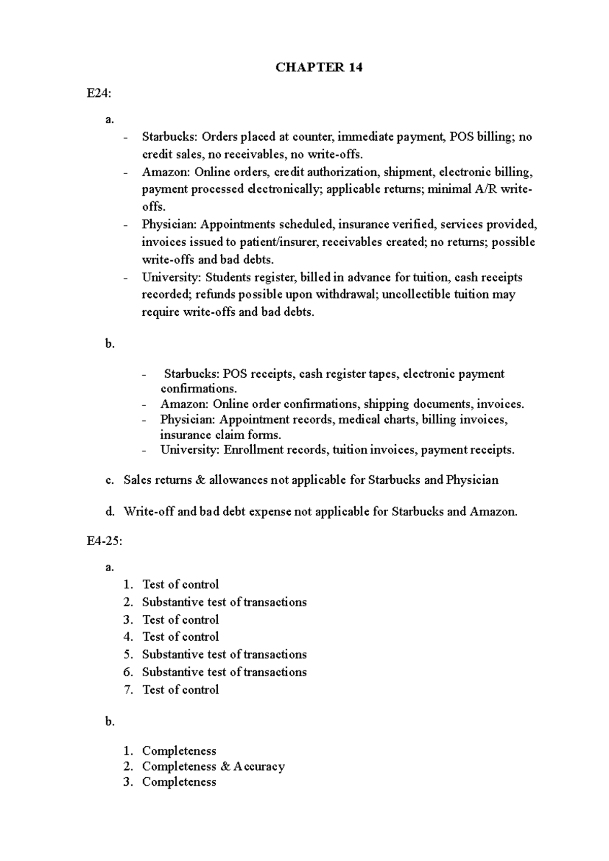 CHAPTER 14 & 16 E24: Audit Procedures and Controls Analysis - Studocu
