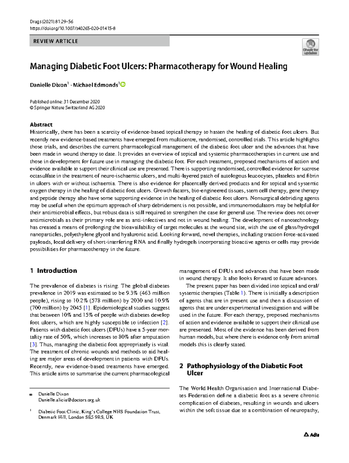 REVIEW ARTICLE: Pharmacotherapy for Diabetic Foot Ulcers (2021) - Studocu