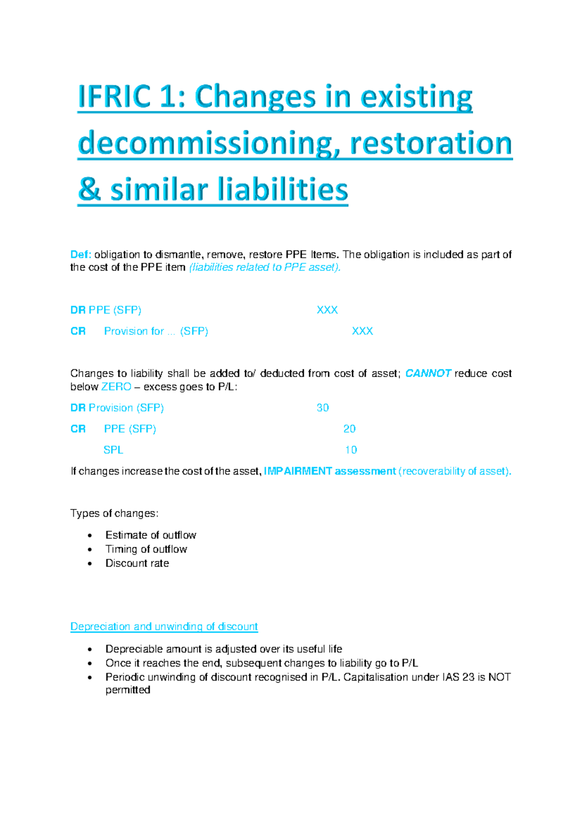 IFRIC 1 - Summary of Obligations for Dismantling PPE Items - Studocu