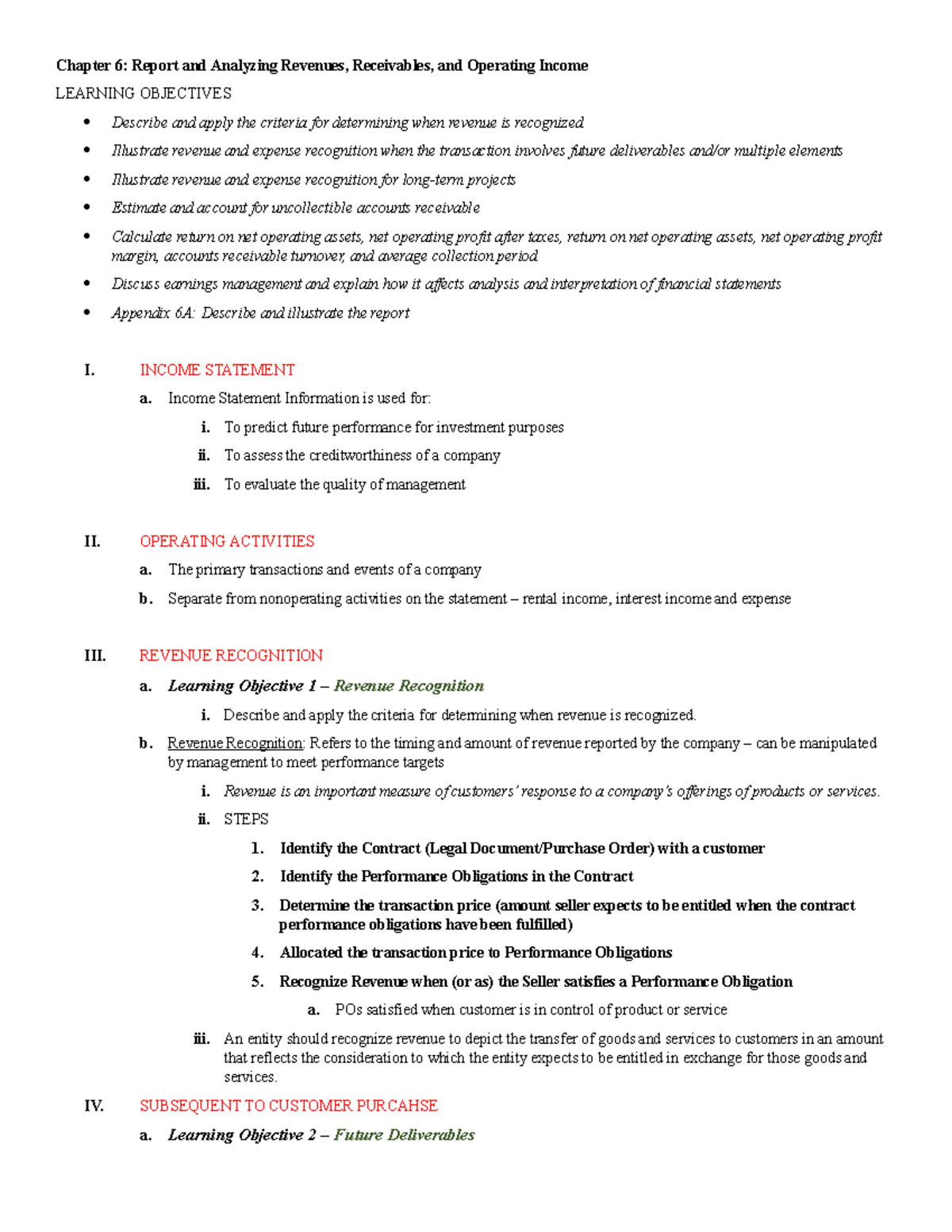 Chapter 6 Notes - Report and Analyzing Revenues, Receivables, and ...