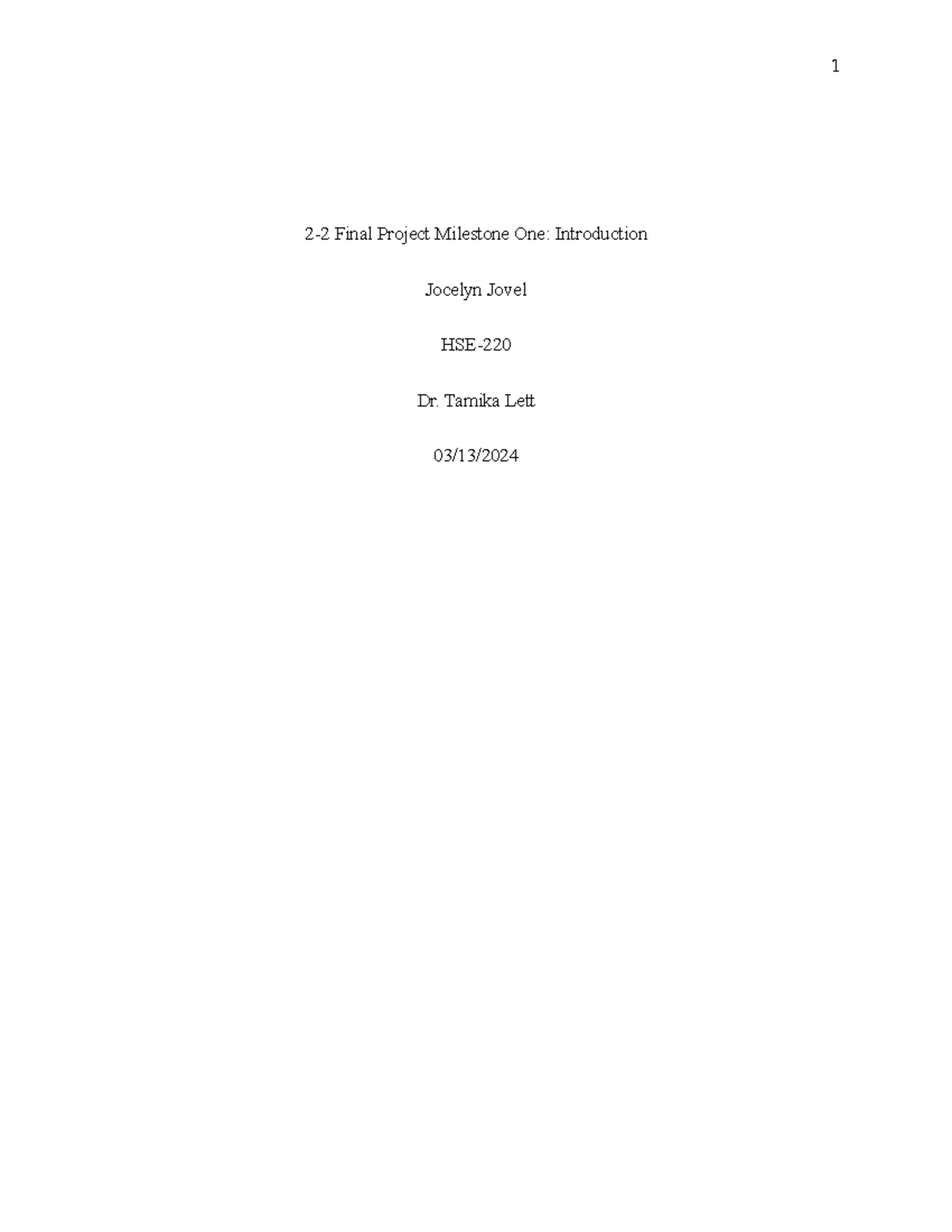 HSE 220 Final Project Milestone One: Introductory Overview - Studocu