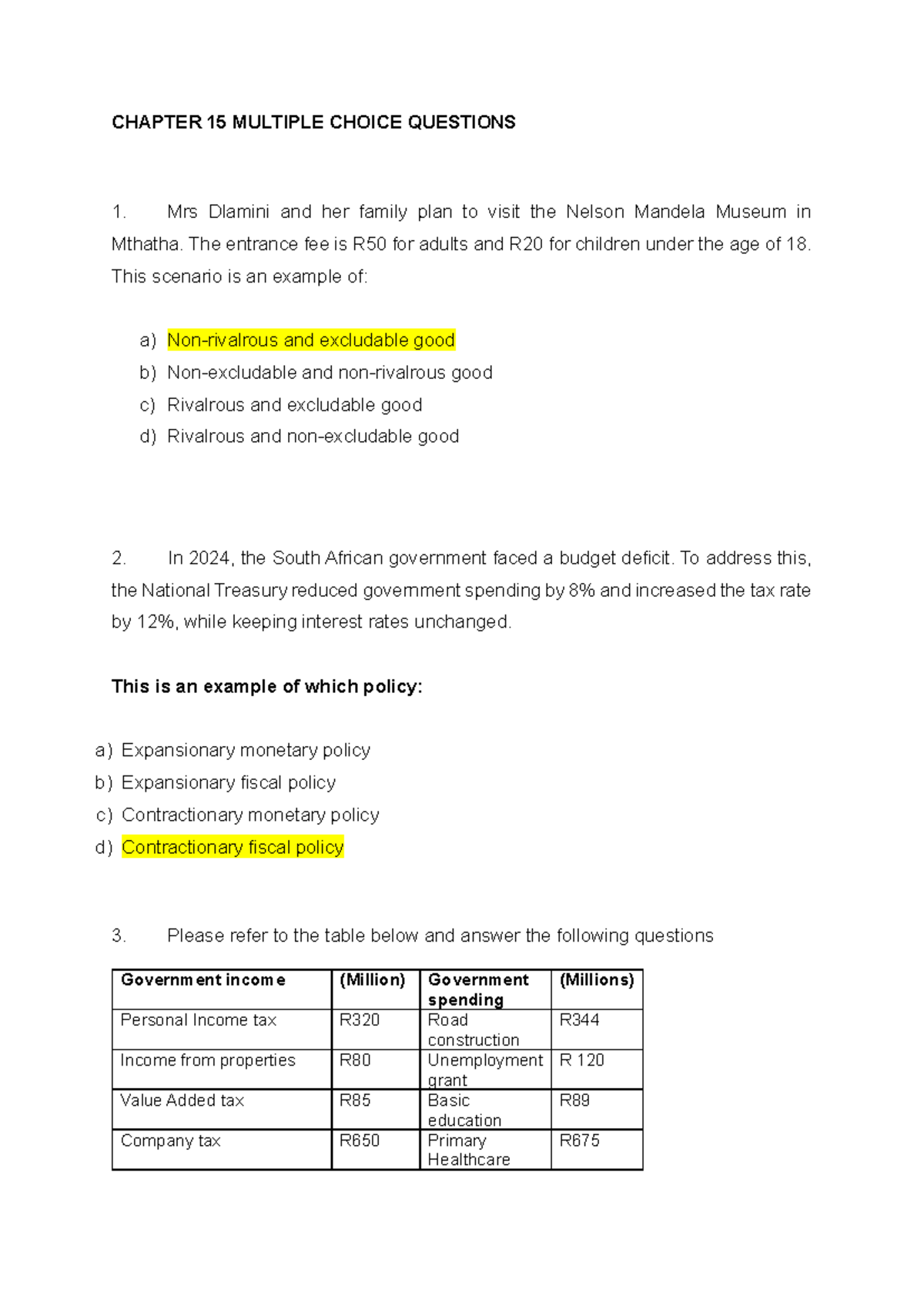 Chapter 15 MCQs - Practice Questions for Economics Exam - Studocu