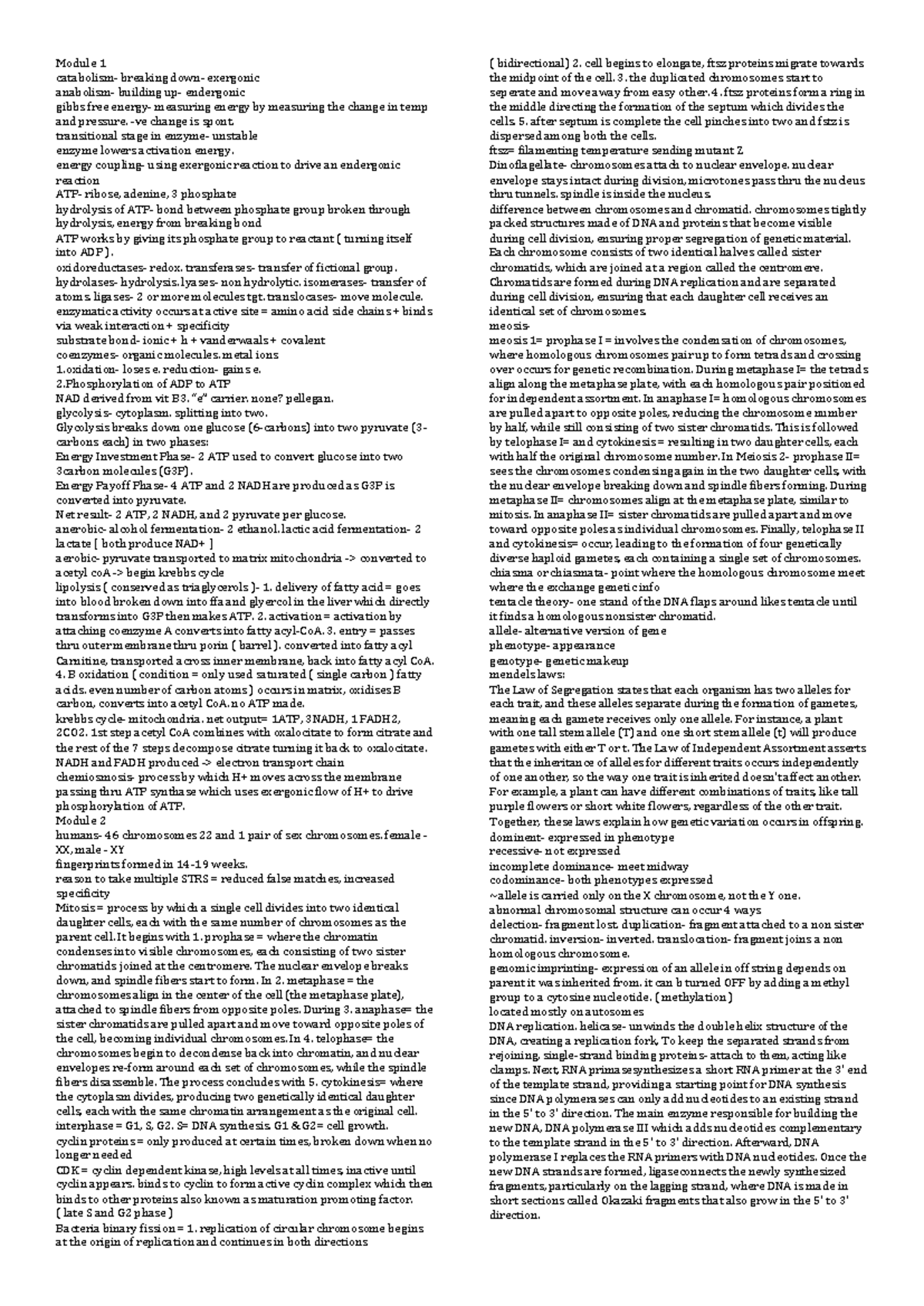 Biology 101 Final Exam Notes: Energy, Cell Division, and Genetics - Studocu
