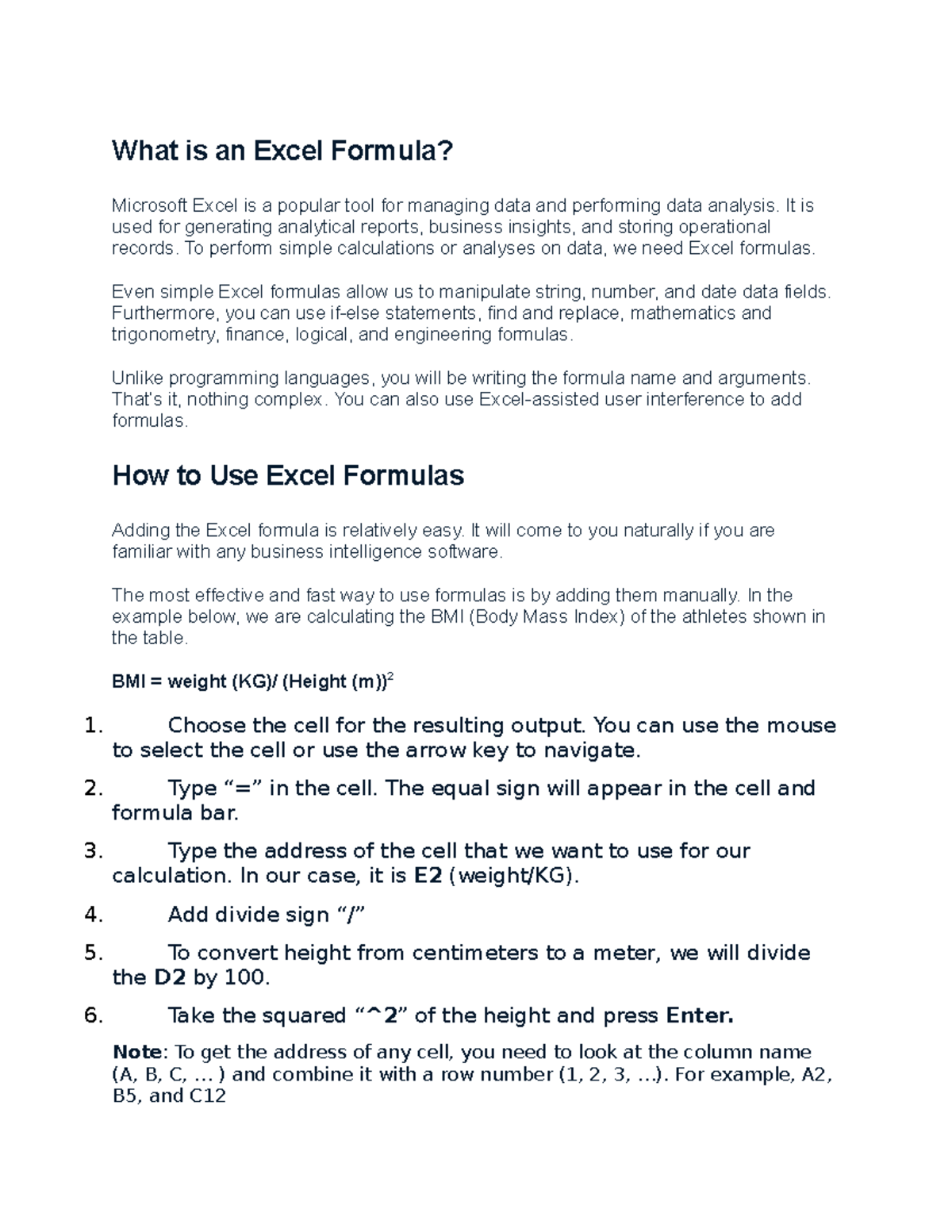 Excel Formulas: Essential Guide to Data Analysis & Calculations - Studocu