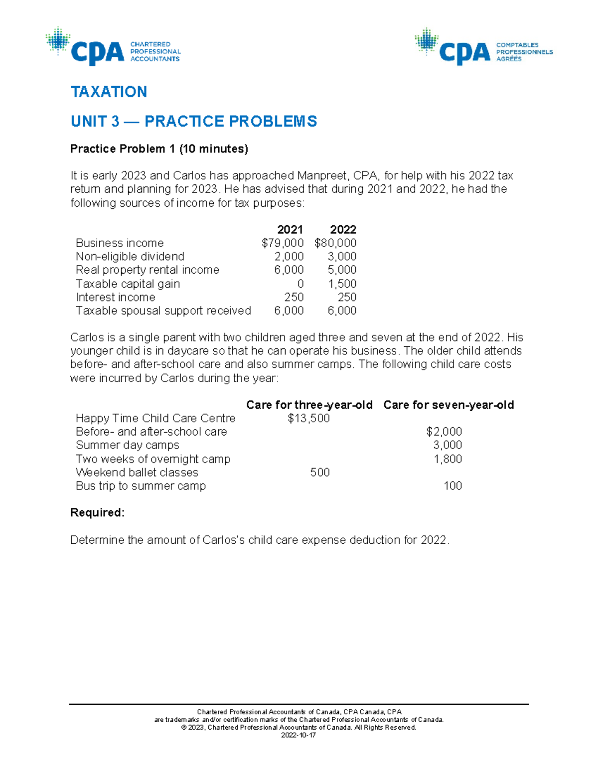TAX-2302E-PP03 - Taxation Practice Problems with Solutions - Studocu