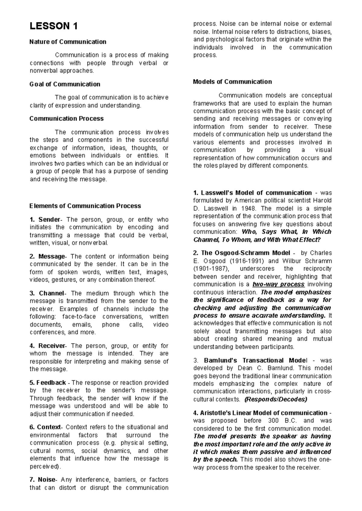 LESSON 1 - UNDERSTANDING THE NATURE OF COMMUNICATION - Studocu