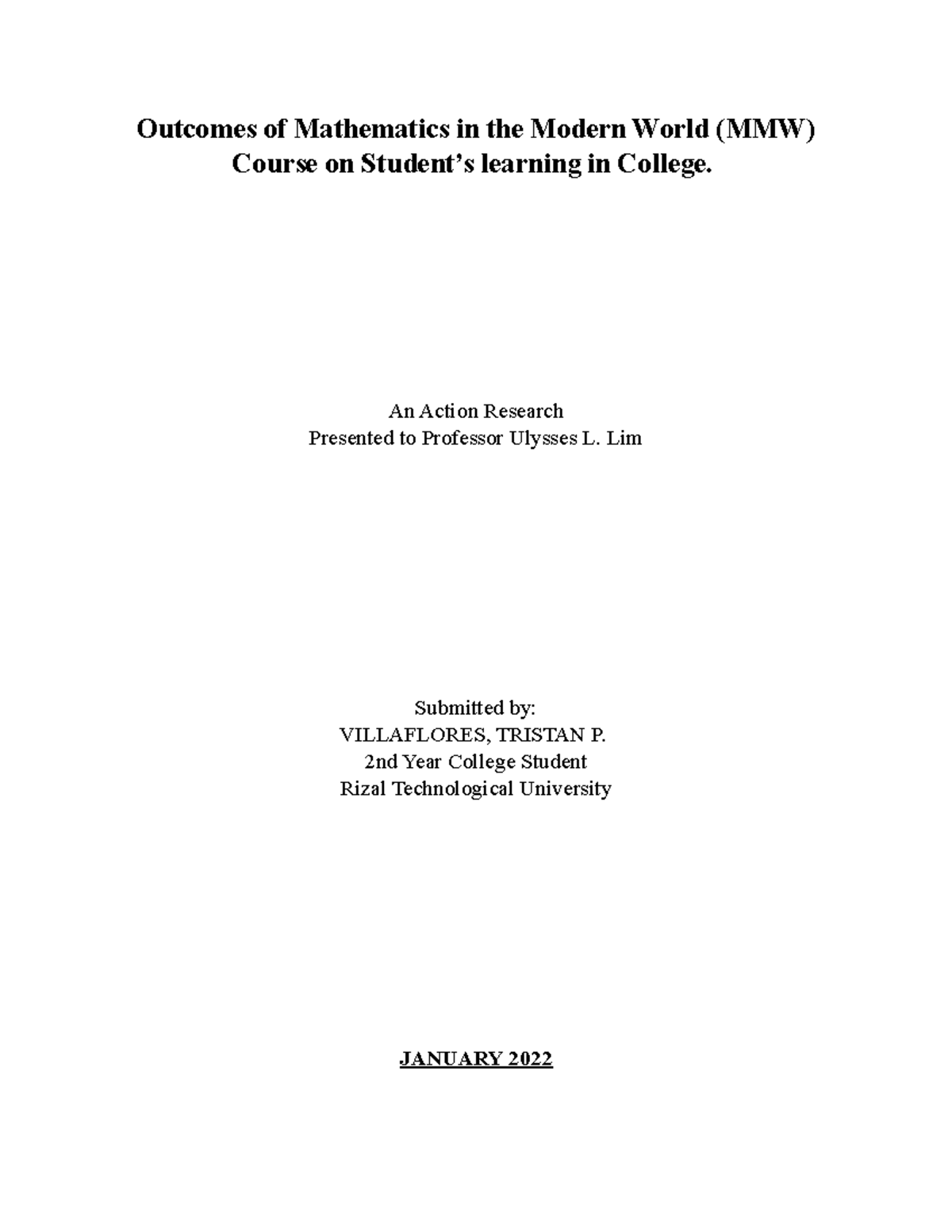 MMW Research Paper: Outcomes of Mathematics in the Modern World - Studocu