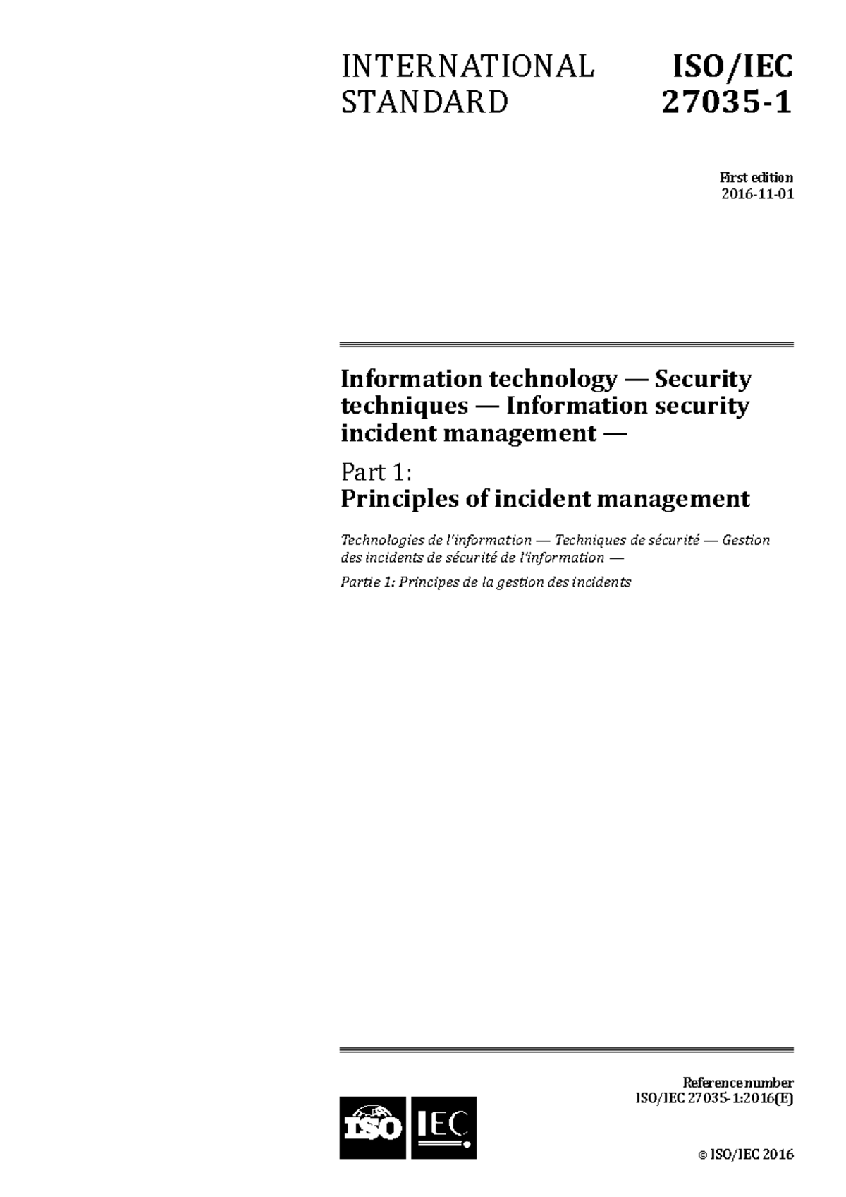 ISO/IEC 27035-1:2016 - Principios de Gestión de Incidentes de Seguridad ...