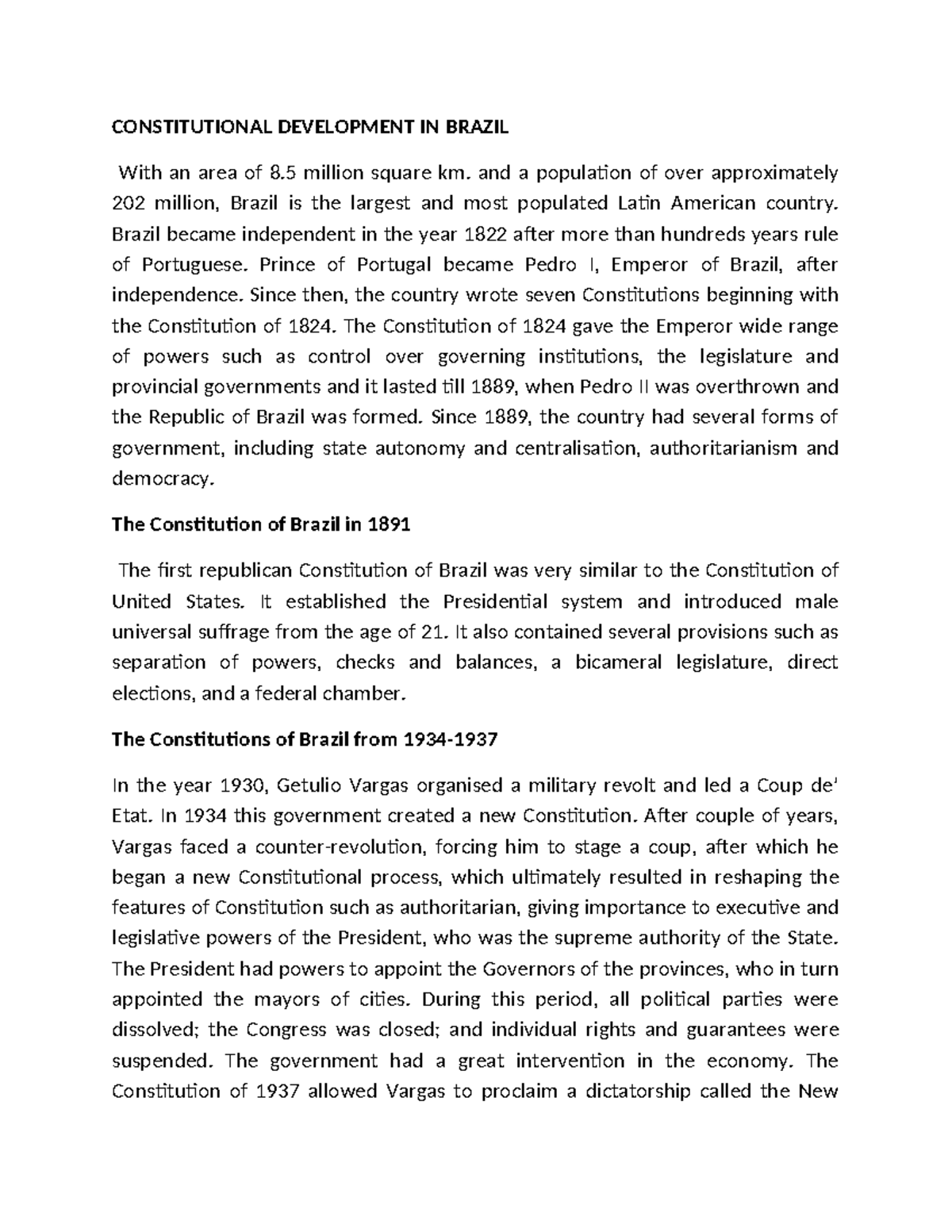 Constitutional Development in Brazil: A Historical Overview - Studocu