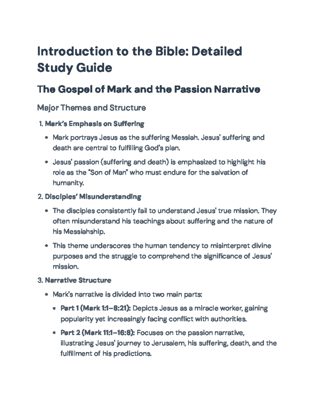 Final Exam Study Guide: Major Themes in the Gospels (Theology Course ...