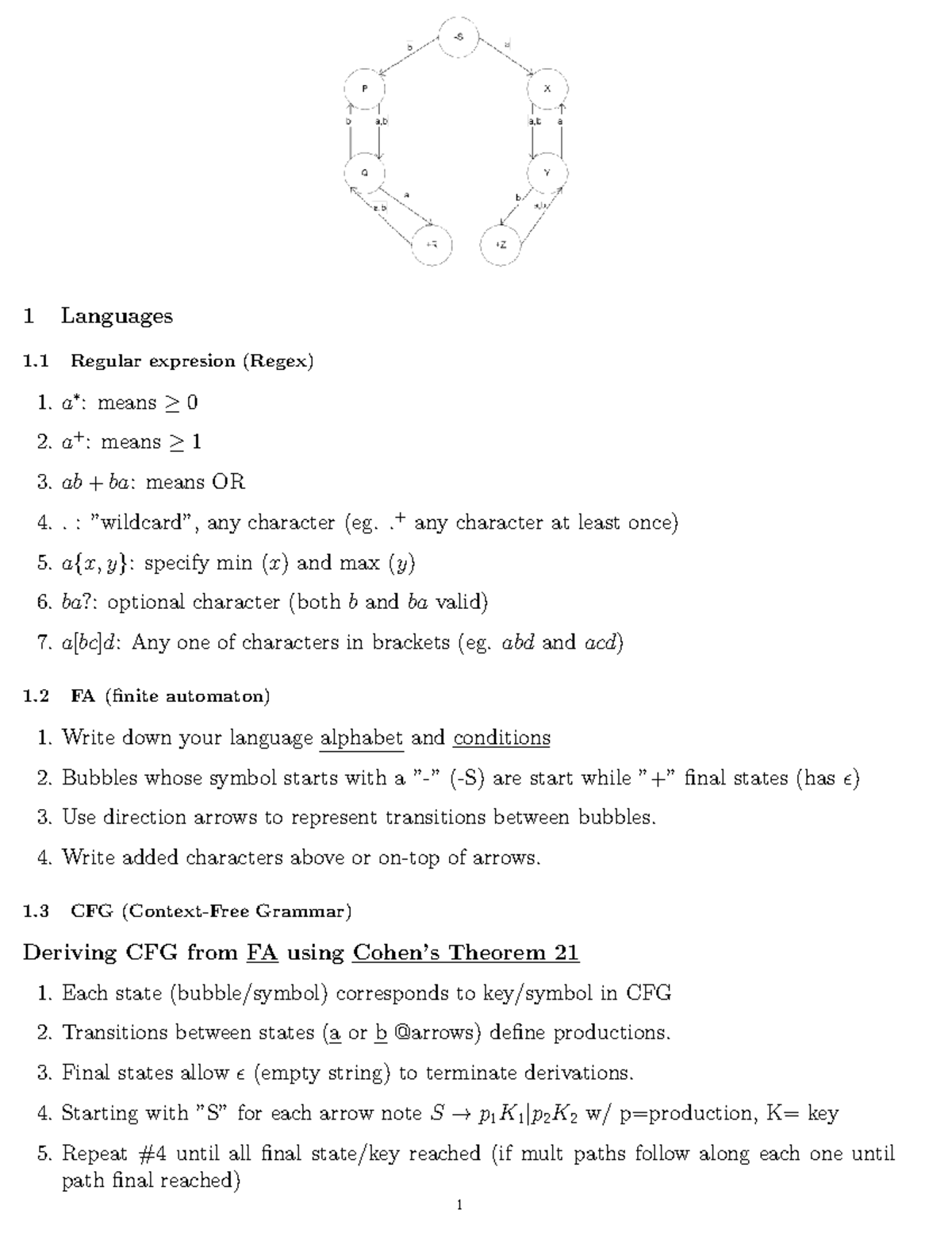 Summary Sheet COS3701 - Courswork - 1 Languages 1 Regular expresion ...