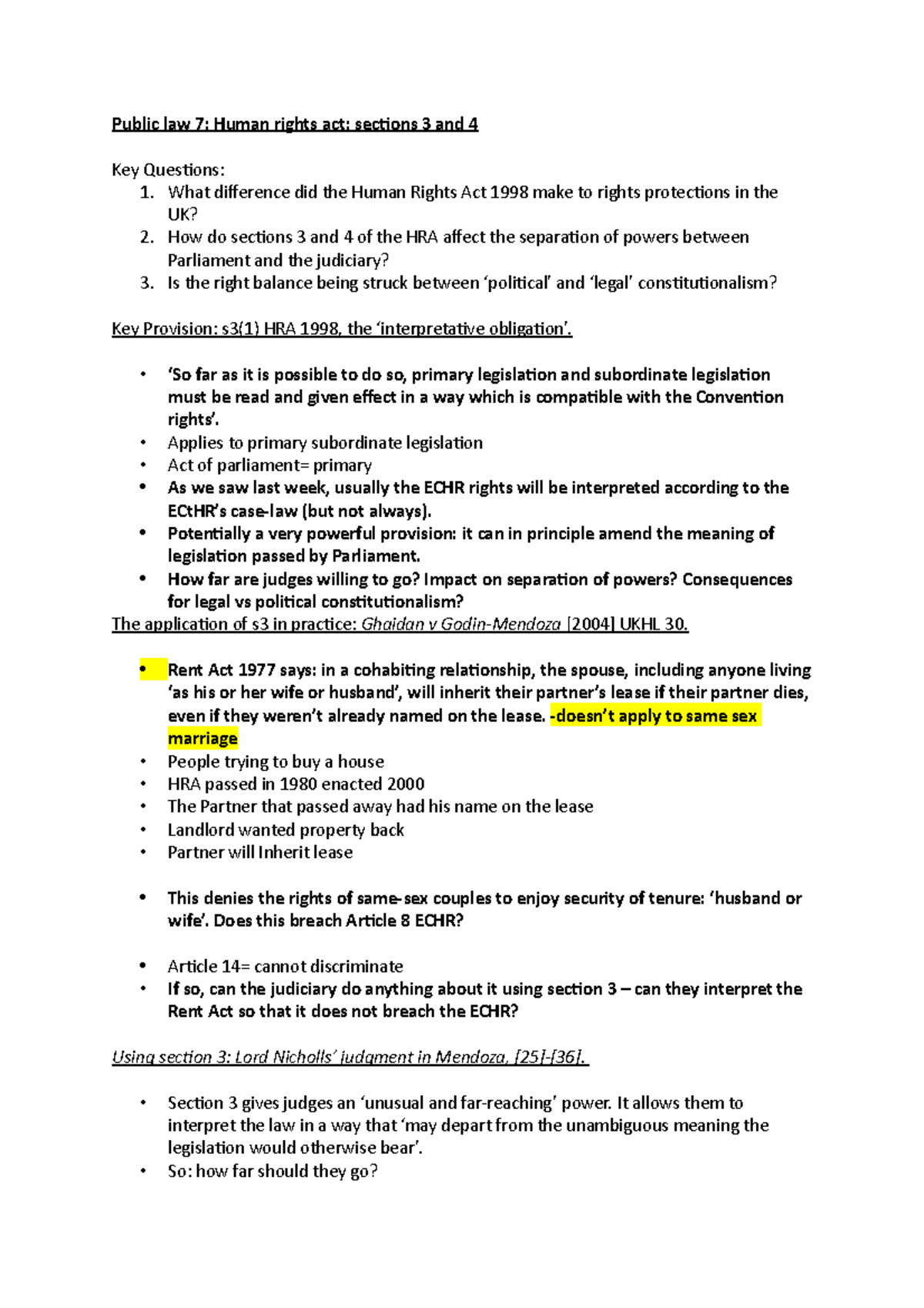 Human Rights Act Sections 3 & 4 - Key Revision Notes for Public Law 7 ...