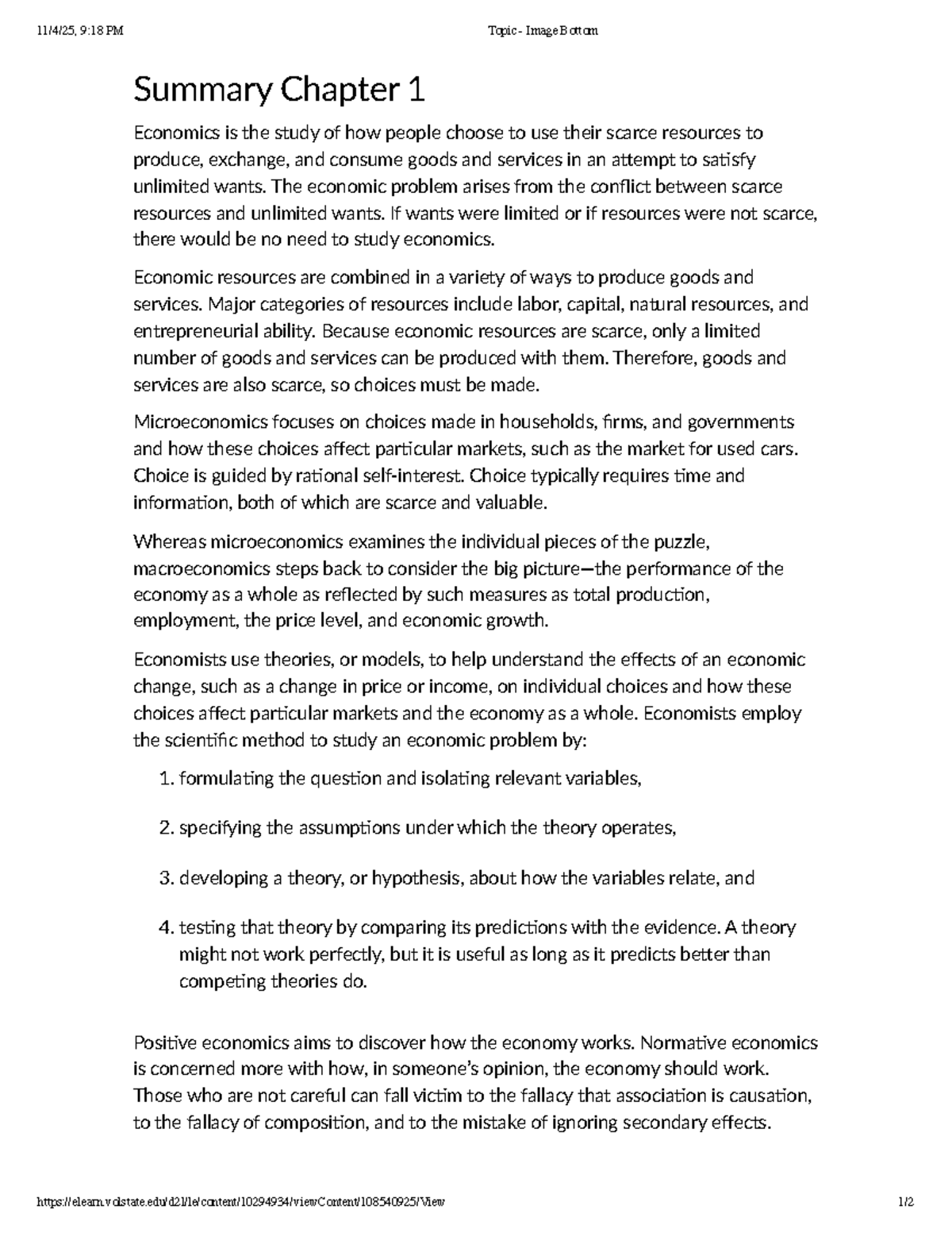 Summary of Chapter 1: Introduction to Economics - Studocu
