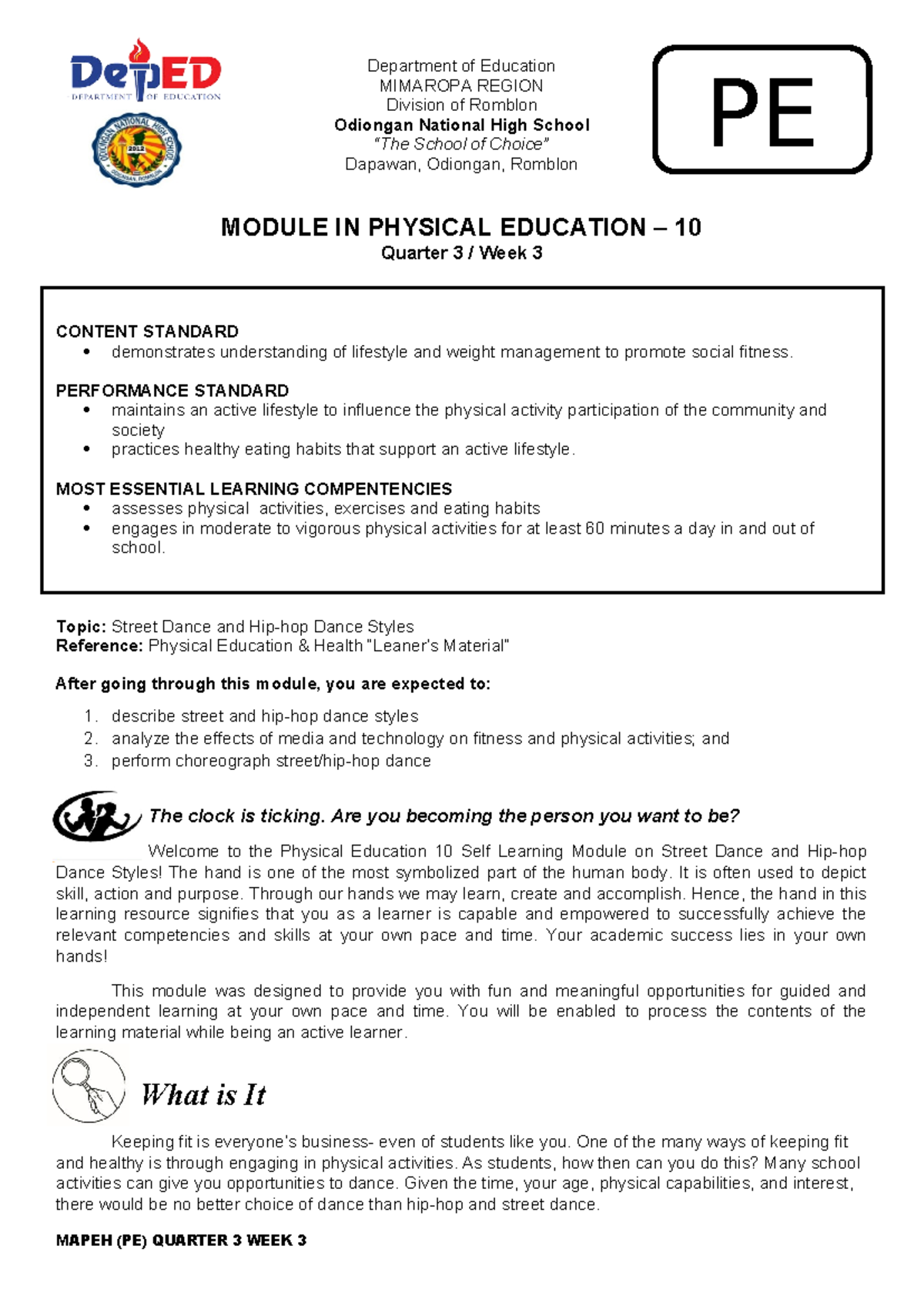 PE Q3 Module 1 - This is for the students i'm teaching this year, i'm ...