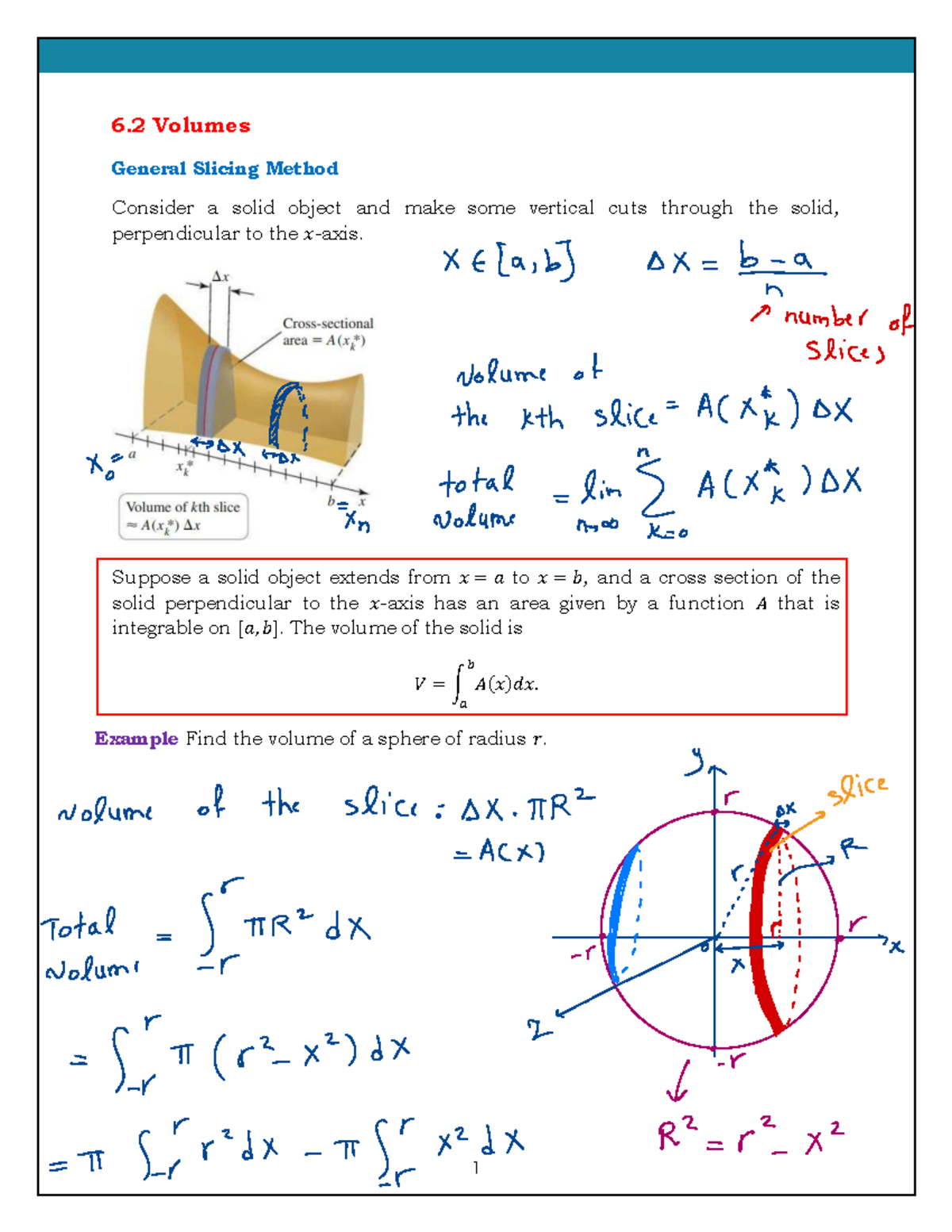 Lecture 4 - Volumes & General Slicing Method (MATH 6.2) - Studocu