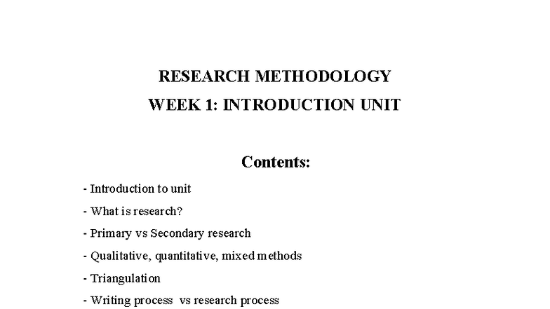 RESEARCH METHODOLOGY WEEK 1: INTRODUCTION TO RESEARCH - Studocu