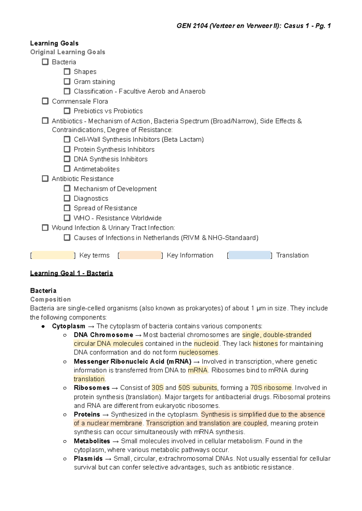 GEN 2104 (Verteer en Verweer II): Casus 1 - Bacterial Learning Goals ...