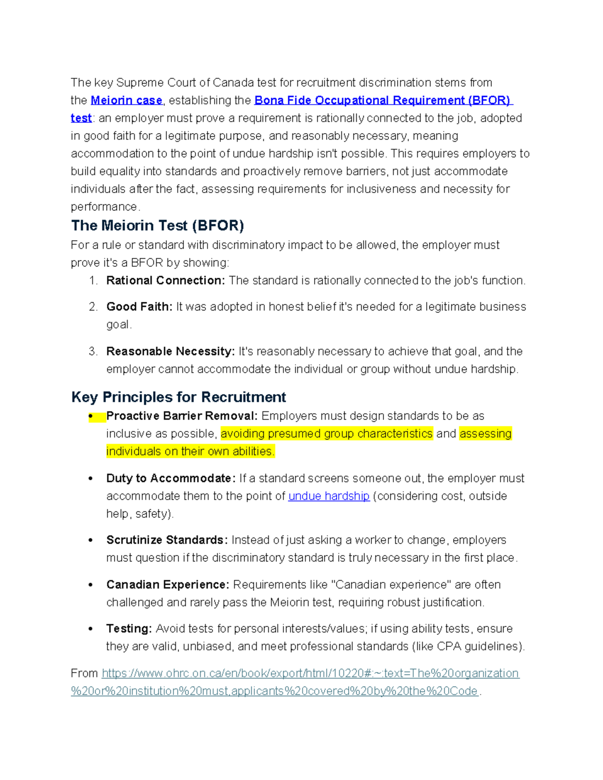 Meiorin Test & BFOR: Key Principles for Recruitment Discrimination ...